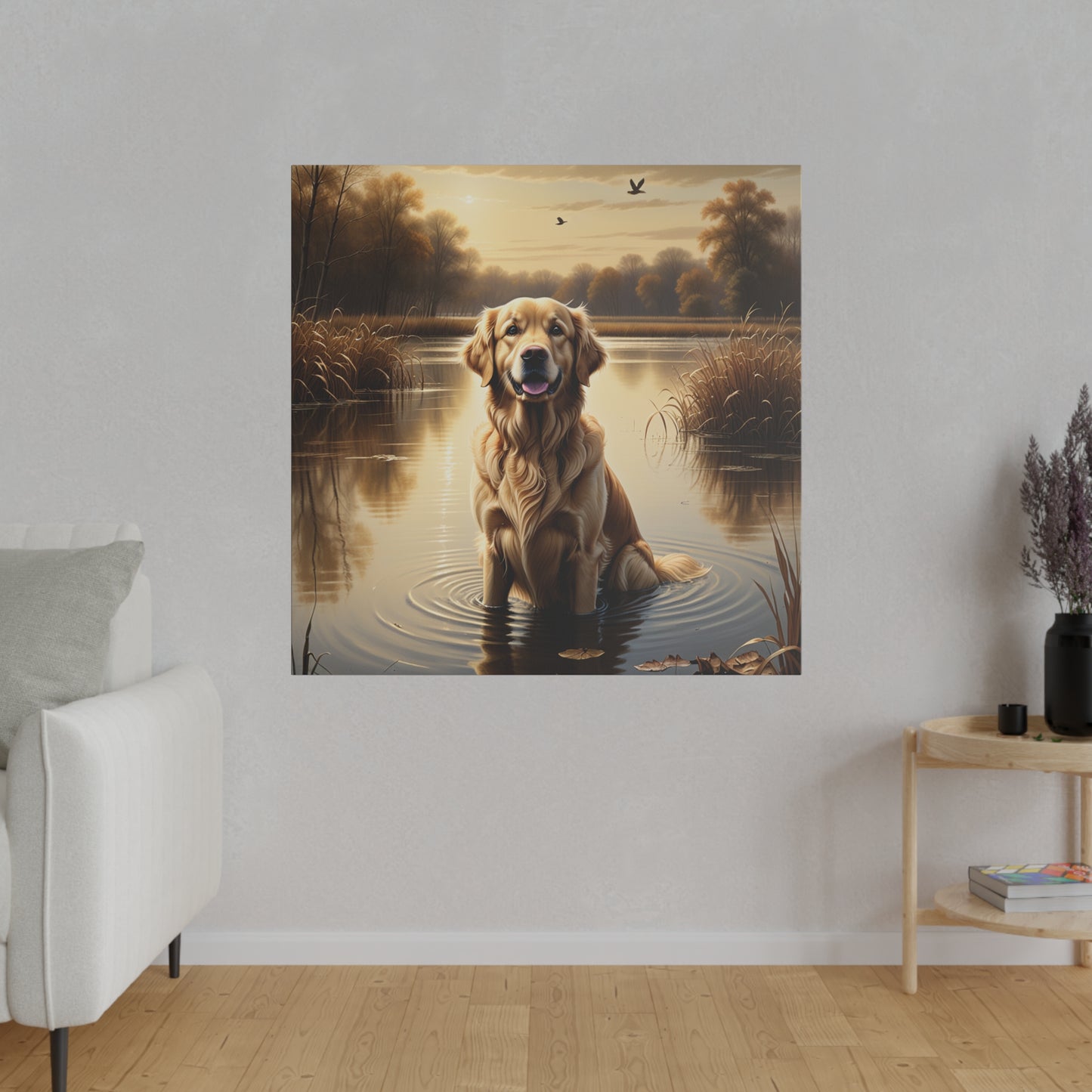 Golden Retriever on Golden Pond Canvas Print