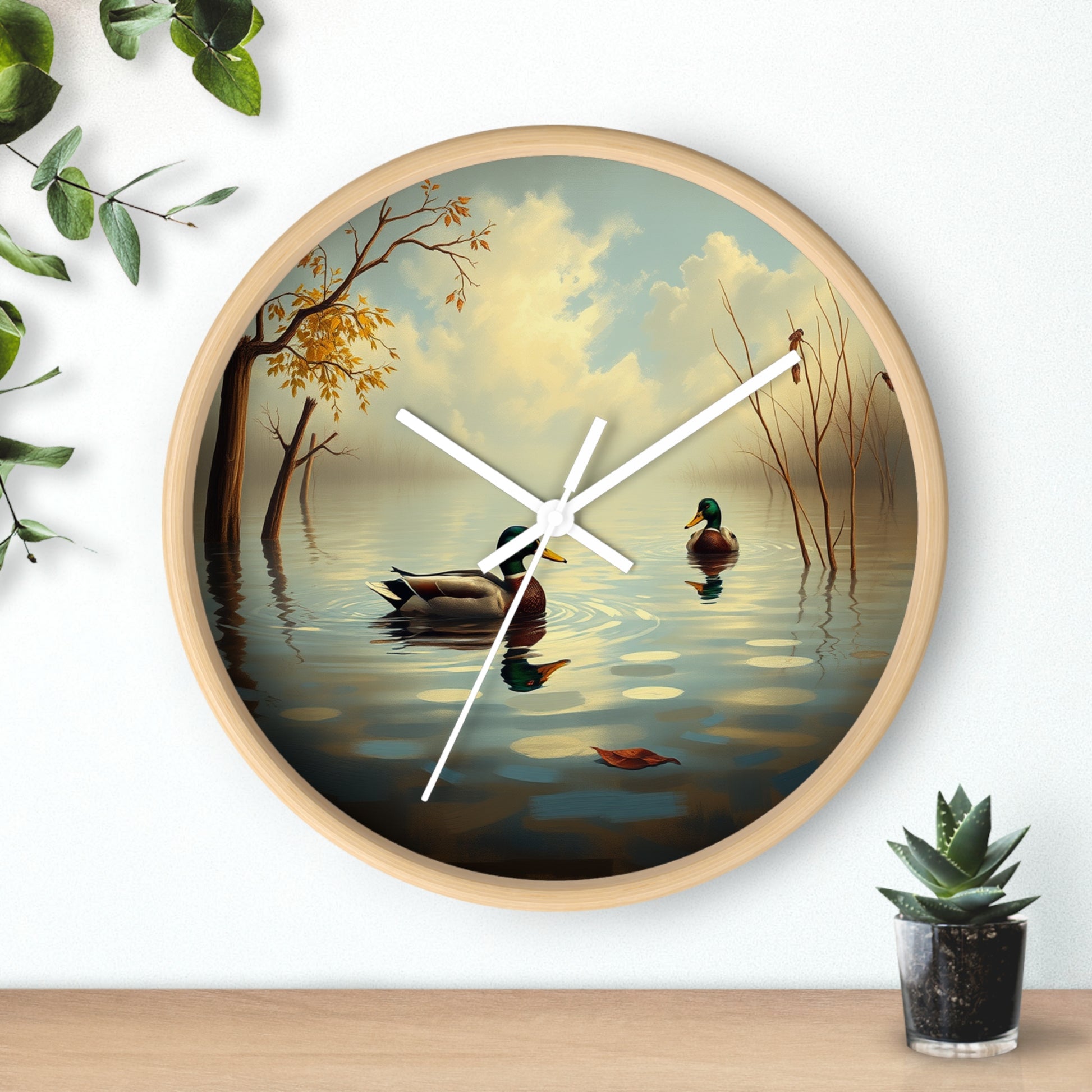 Mallards in Flooded Waters Duck Wall Clock