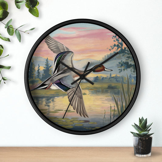 This collection of waterfowl art wall clocks brings the beauty of wetlands into your space, each clock featuring a meticulously crafted scene of waterfowl in natural settings.