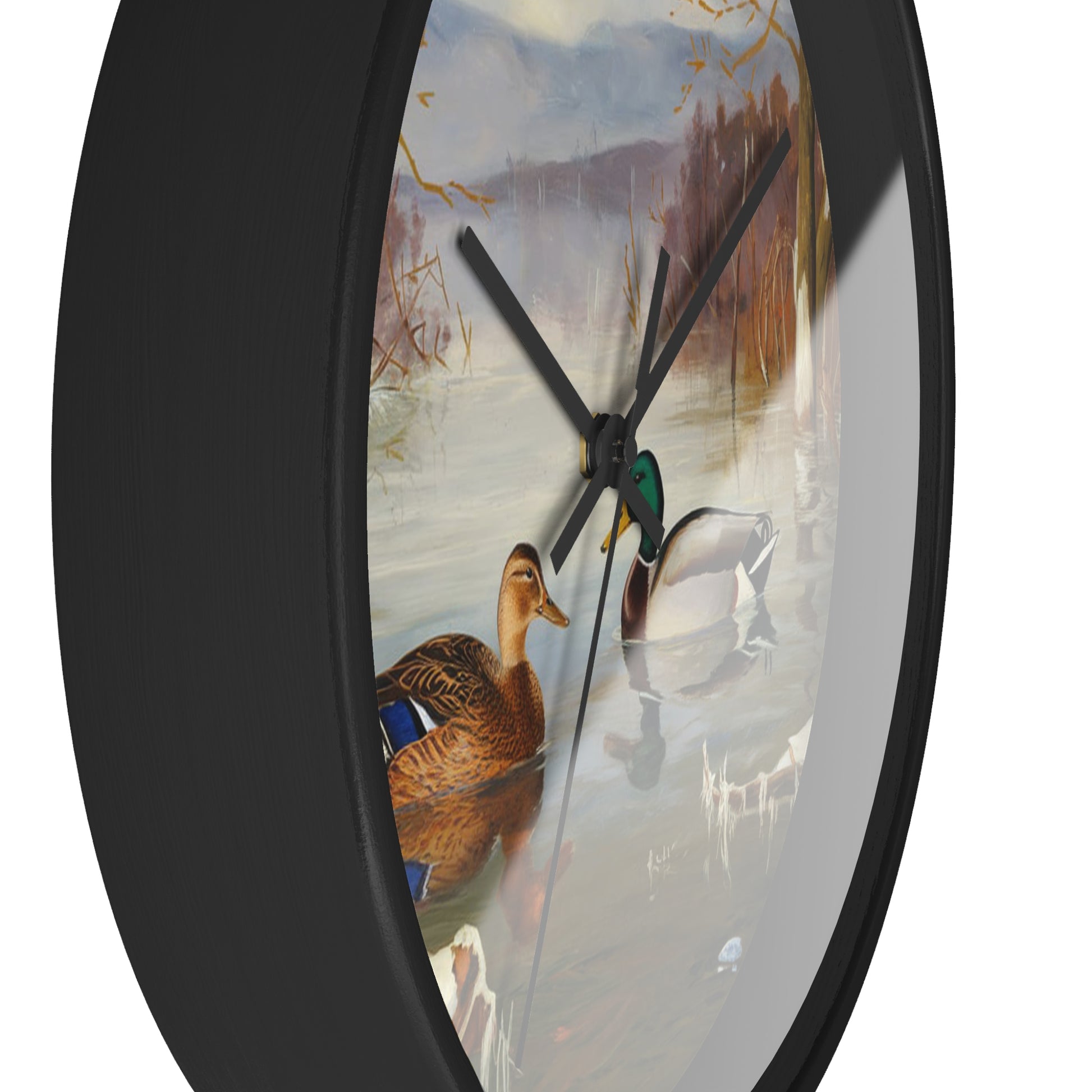 This collection of waterfowl art wall clocks brings the beauty of wetlands into your space, each clock featuring a meticulously crafted scene of waterfowl in natural settings.