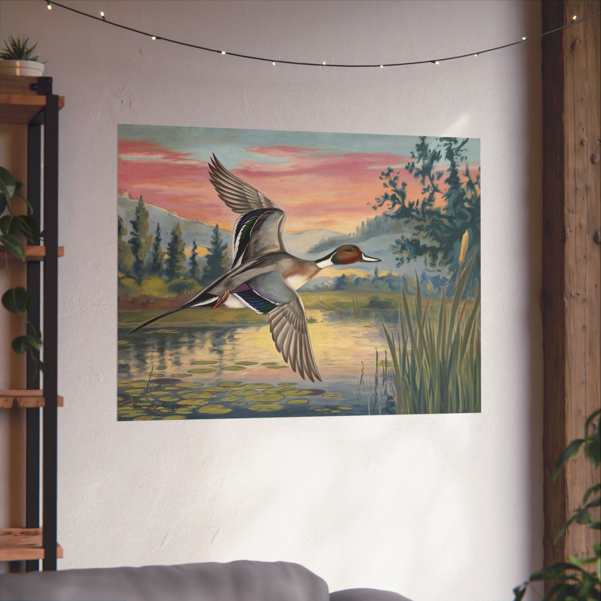 Sunrise Glide: Pintail Over the Pond Print