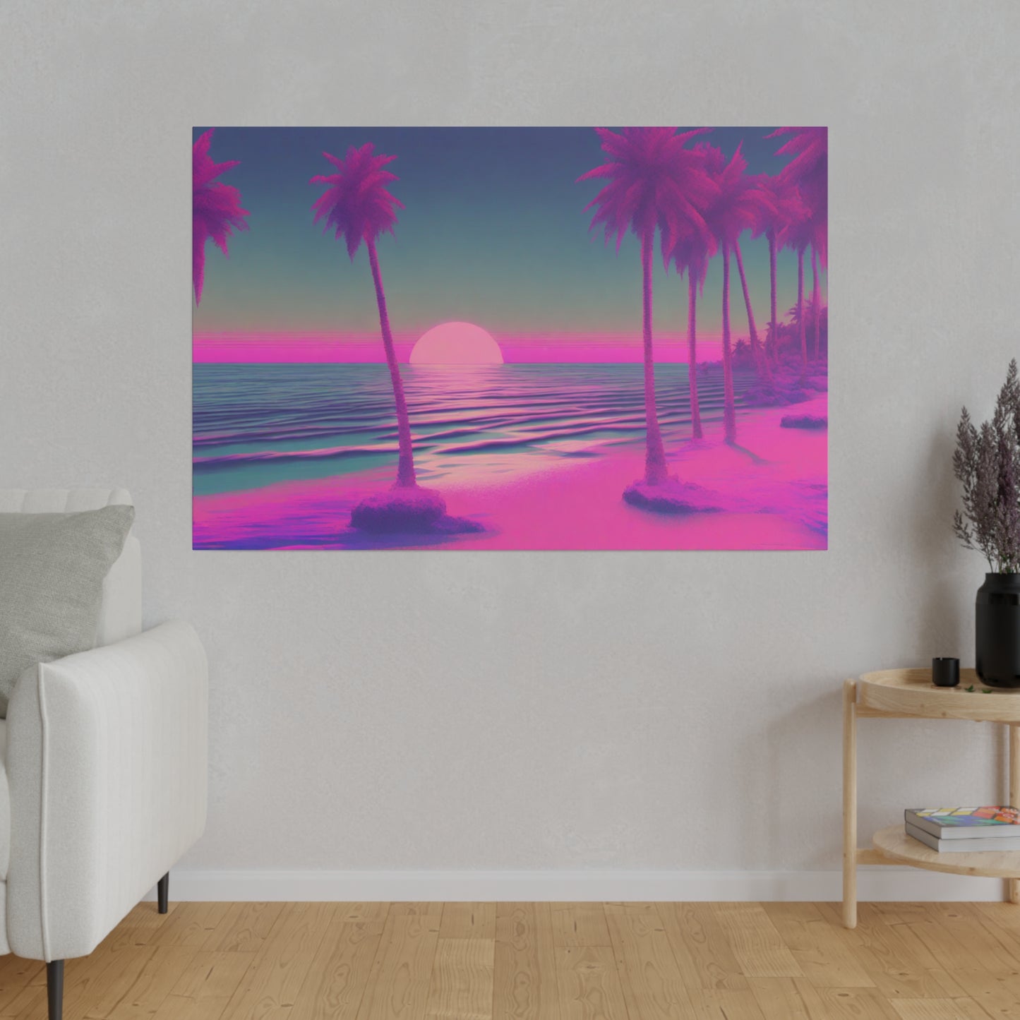 Escape to the whimsical beauty of "Pink Paradise," a captivating seascape print that transports you to an otherworldly beach where shades of pink and blue blend harmoniously. This enchanting artwork features a pink beach and a striking pink palm tree, all set against a mesmerizing sunset sky painted in soft hues of pink and blue. Perfect for adding a touch of dreamy serenity to any space, this print transforms your decor into a tranquil coastal retreat.