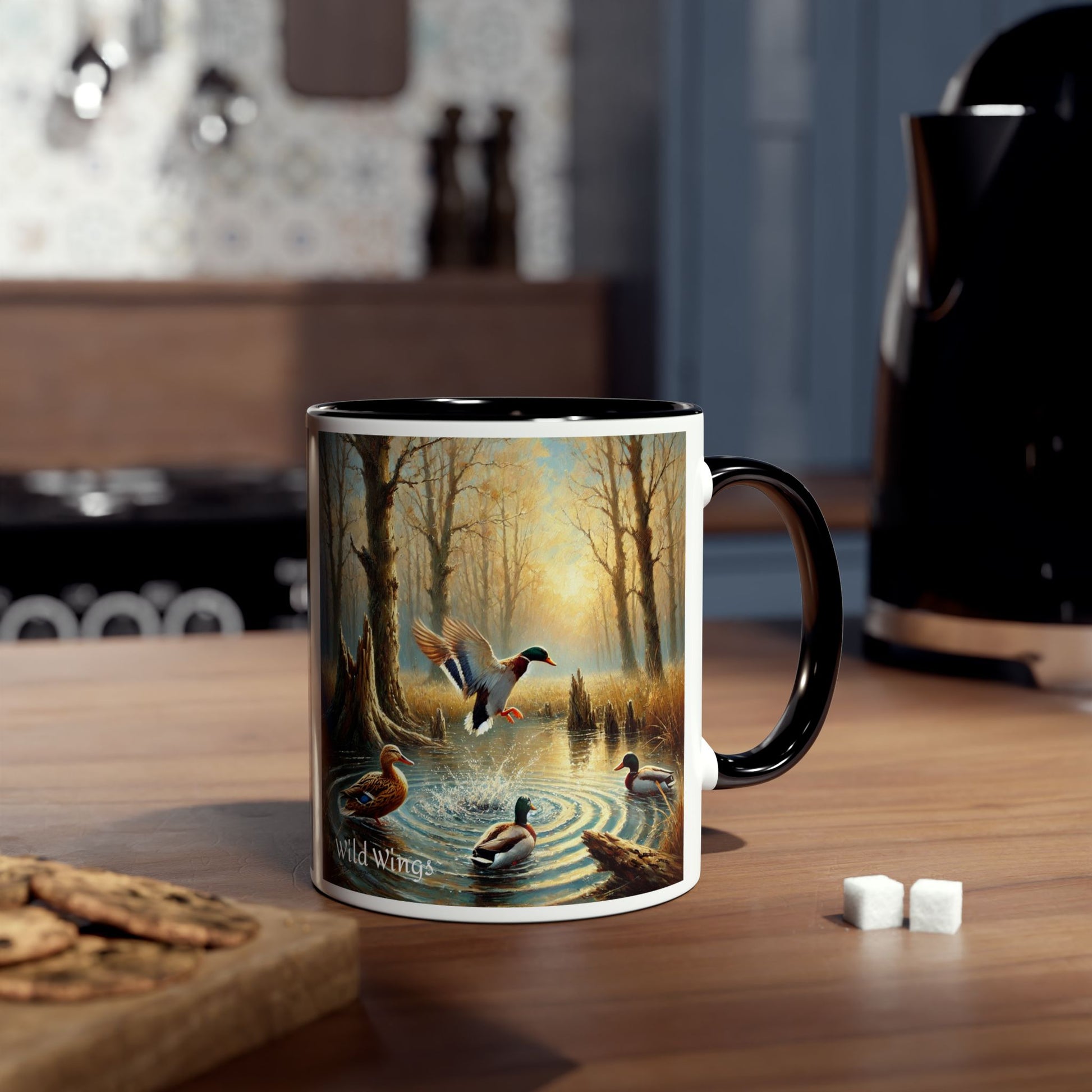 Mallard Ducks Print Two-Tone Coffee Mugs, 11oz