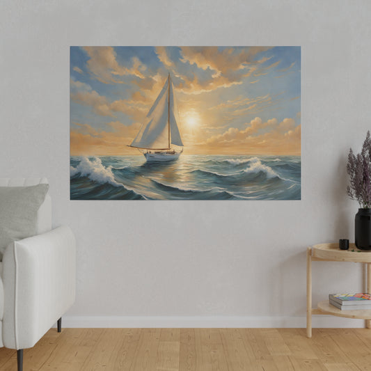 Embark on a journey of tranquil adventure with "Sailing Through Serenity," a captivating print that portrays a sailboat gliding gracefully through choppy ocean waves. Above, the sun breaks through the clouds, casting radiant beams of light onto the restless sea. This artwork combines dynamic movement with serene beauty, making it a perfect piece to bring a touch of nautical elegance to any space.