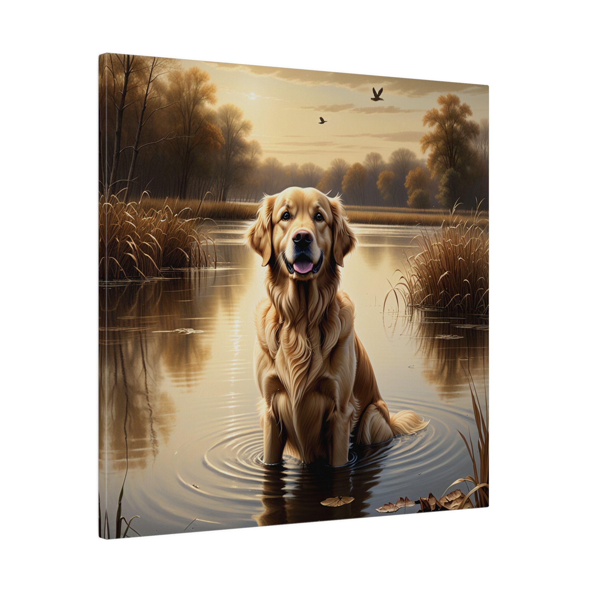 Golden Retriever on Golden Pond Canvas Print