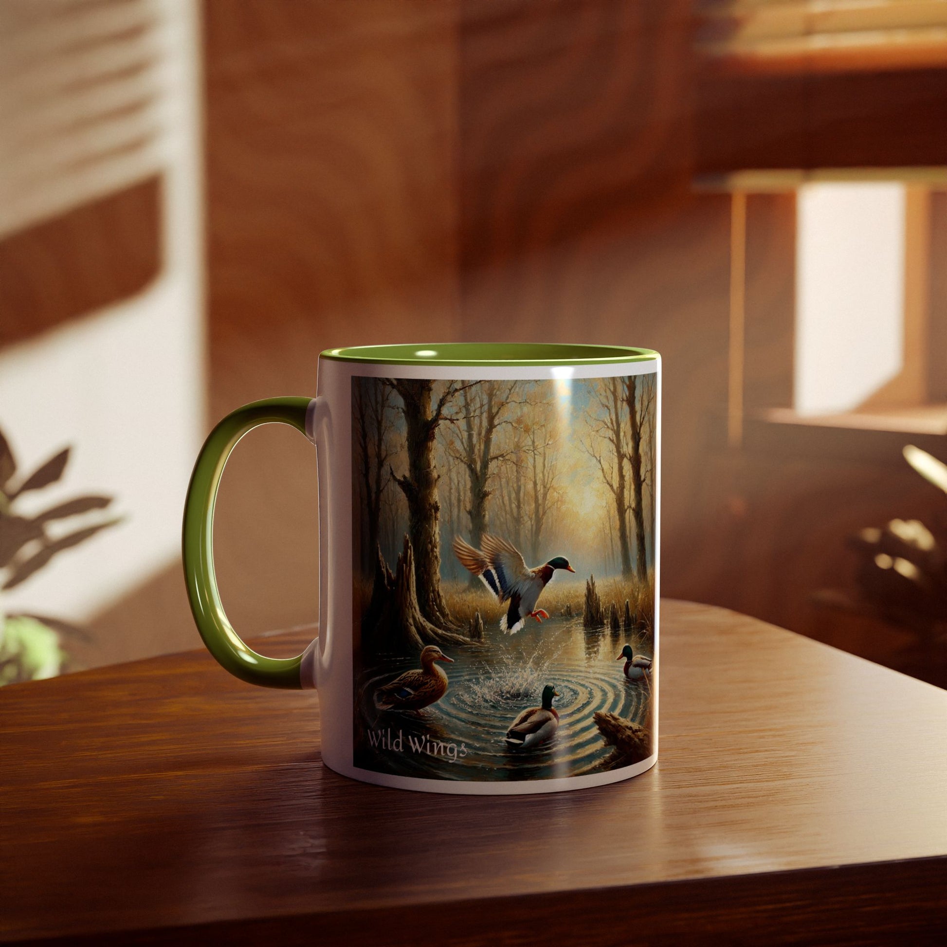 Mallard Ducks Print Two-Tone Coffee Mugs, 11oz