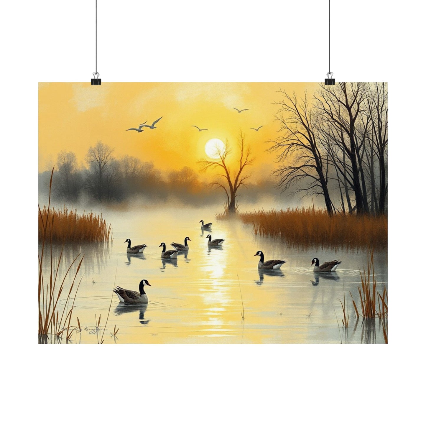 Foggy Morning Glide Canadian Geese Print