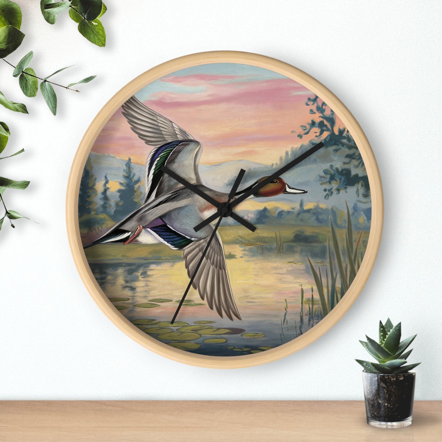 This collection of waterfowl art wall clocks brings the beauty of wetlands into your space, each clock featuring a meticulously crafted scene of waterfowl in natural settings.