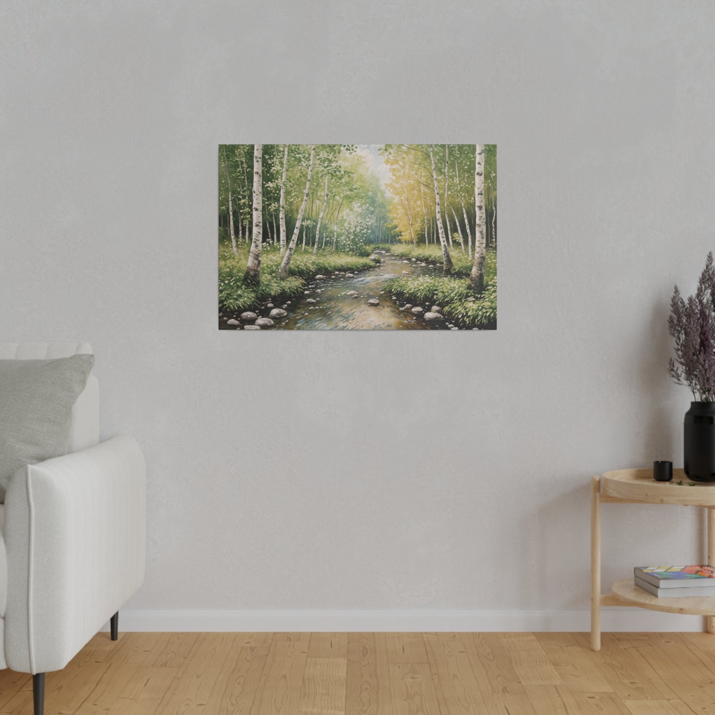 Strean Runs Through Birch Wood Forest Print