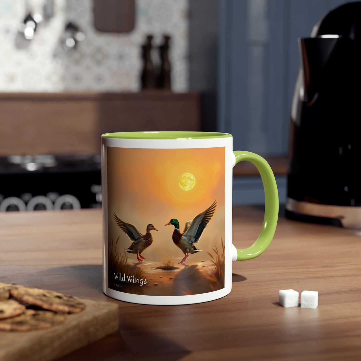 Hen and Drake Mallards Two-Tone Coffee Mugs, 11oz