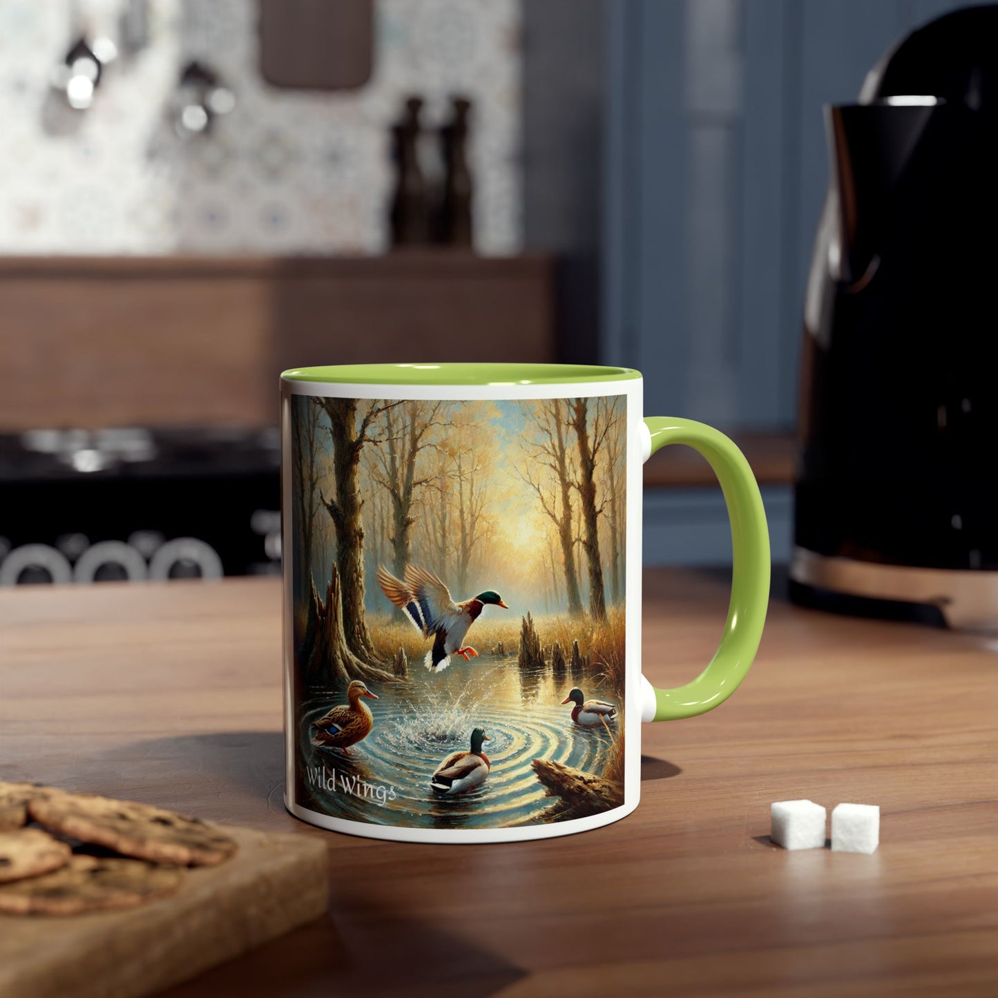 Mallard Ducks Print Two-Tone Coffee Mugs, 11oz