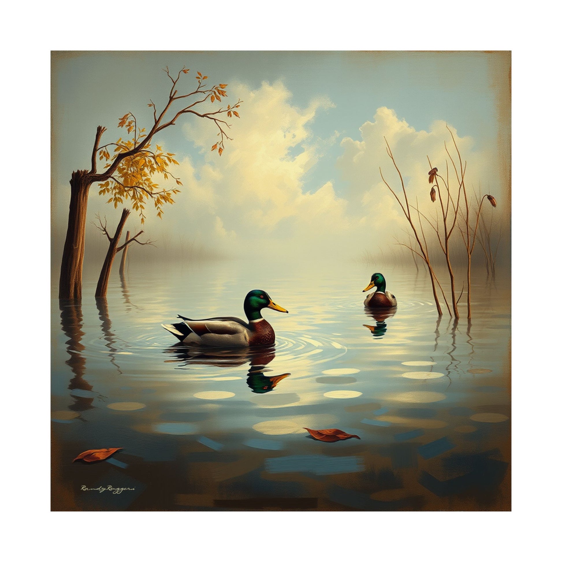 Mallards in flooded waters Print