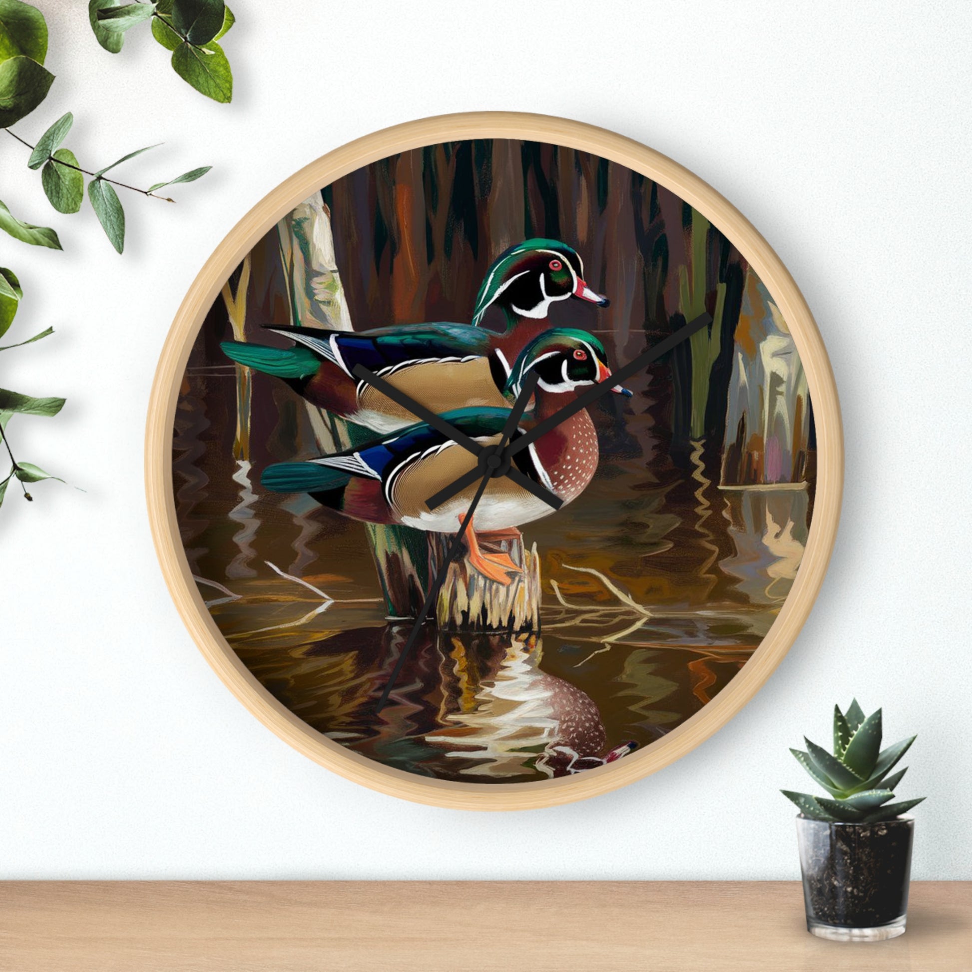 This collection of waterfowl art wall clocks brings the beauty of wetlands into your space, each clock featuring a meticulously crafted scene of waterfowl in natural settings.