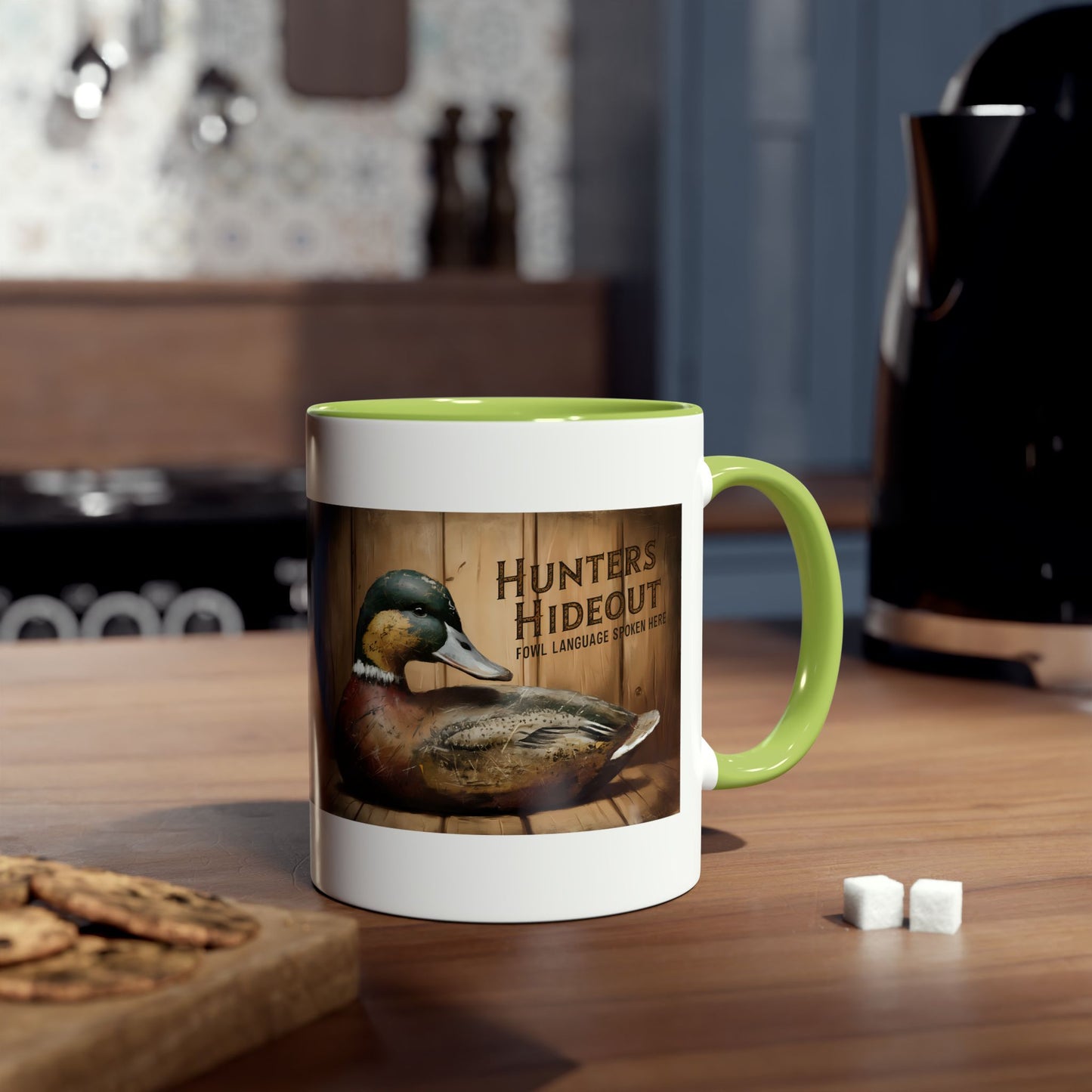 Hunters Hide Out Duck Decoy Two-Tone Coffee Mugs, 11oz