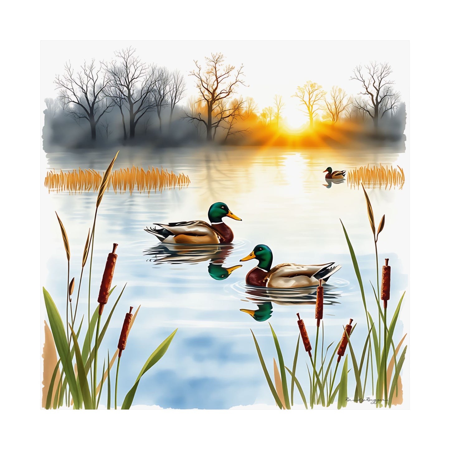 Reflections at Sunrise, Mallard Ducks Print