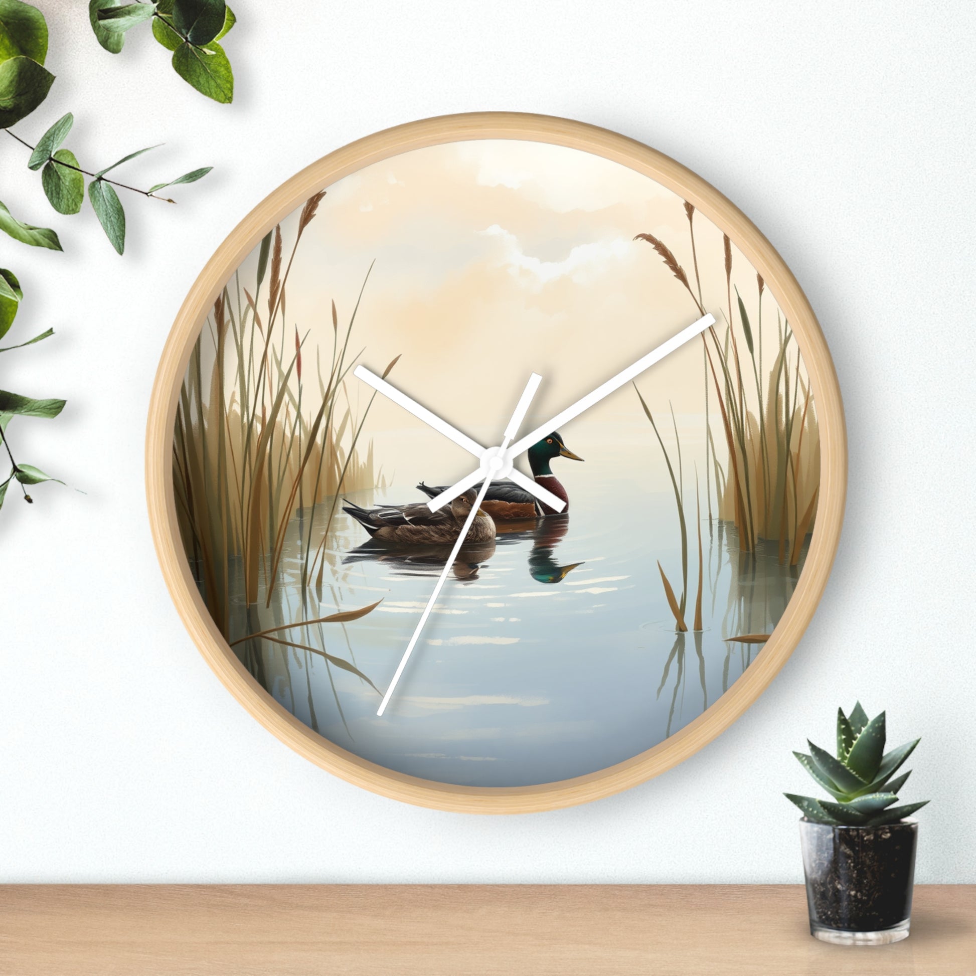 This collection of waterfowl art wall clocks brings the beauty of wetlands into your space, each clock featuring a meticulously crafted scene of waterfowl in natural settings.