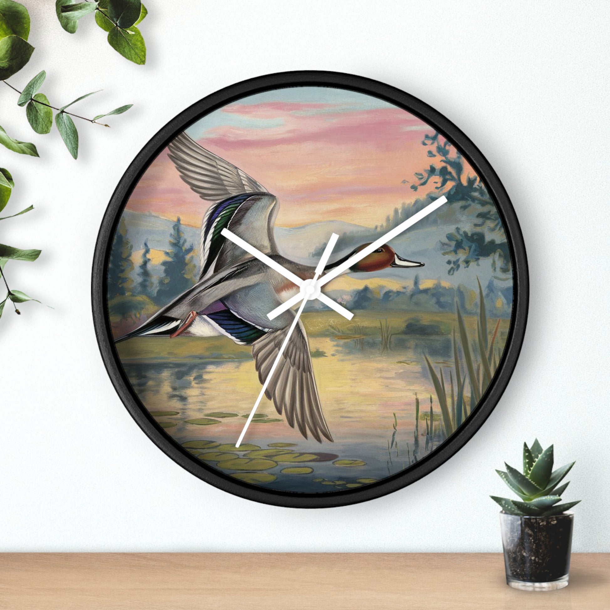 This collection of waterfowl art wall clocks brings the beauty of wetlands into your space, each clock featuring a meticulously crafted scene of waterfowl in natural settings.