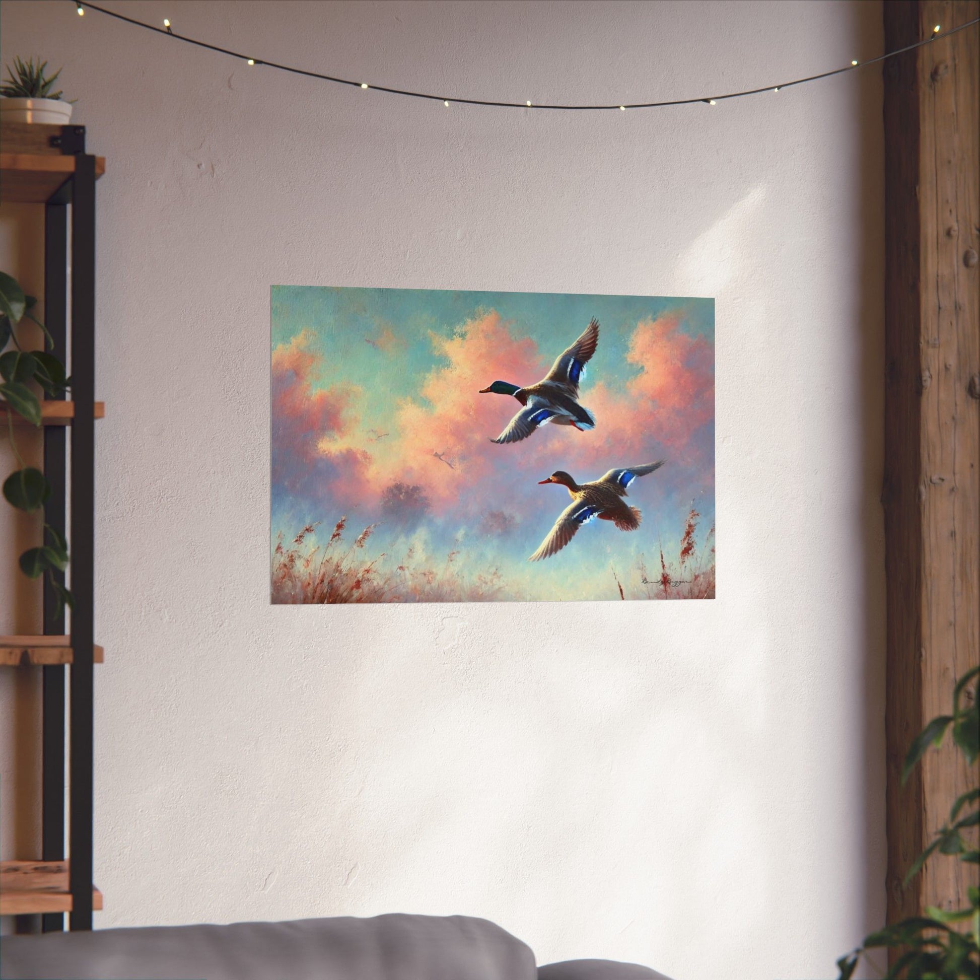 Vintage Mallard Ducks Morning Flight Print