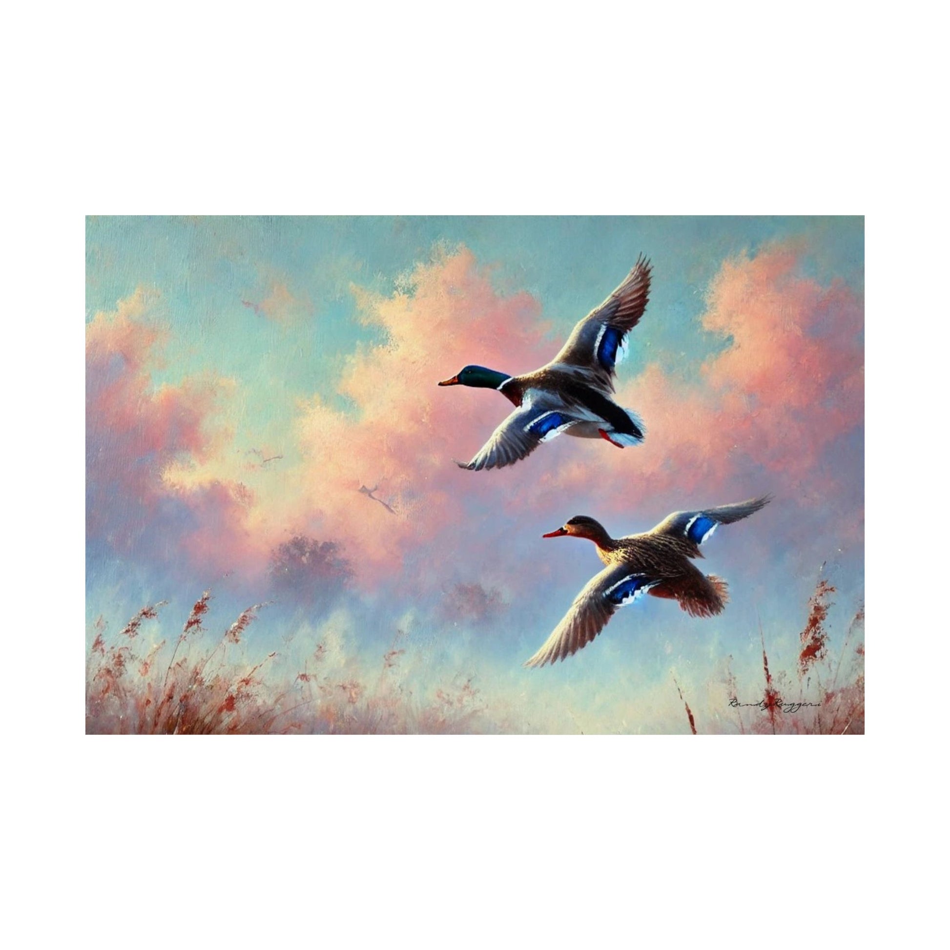 Vintage Mallard Ducks Morning Flight Print