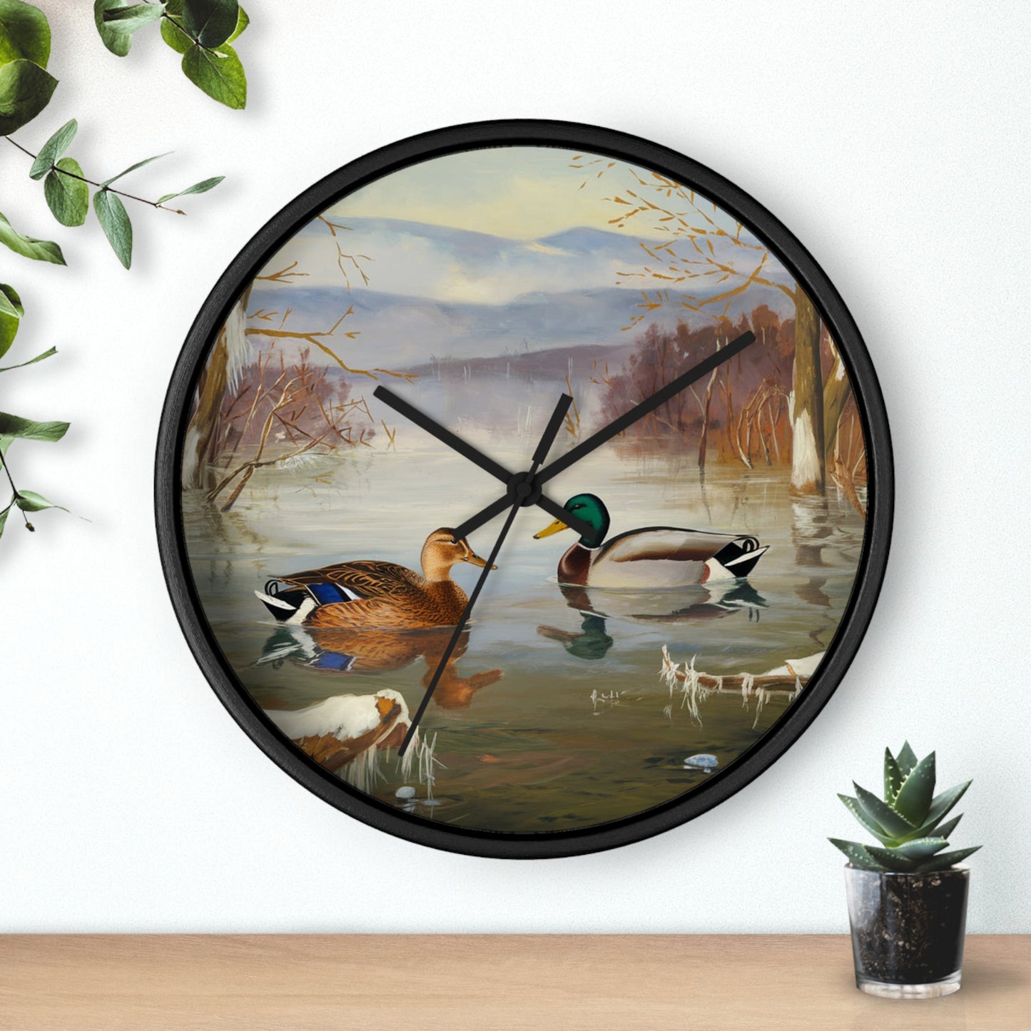 This collection of waterfowl art wall clocks brings the beauty of wetlands into your space, each clock featuring a meticulously crafted scene of waterfowl in natural settings.