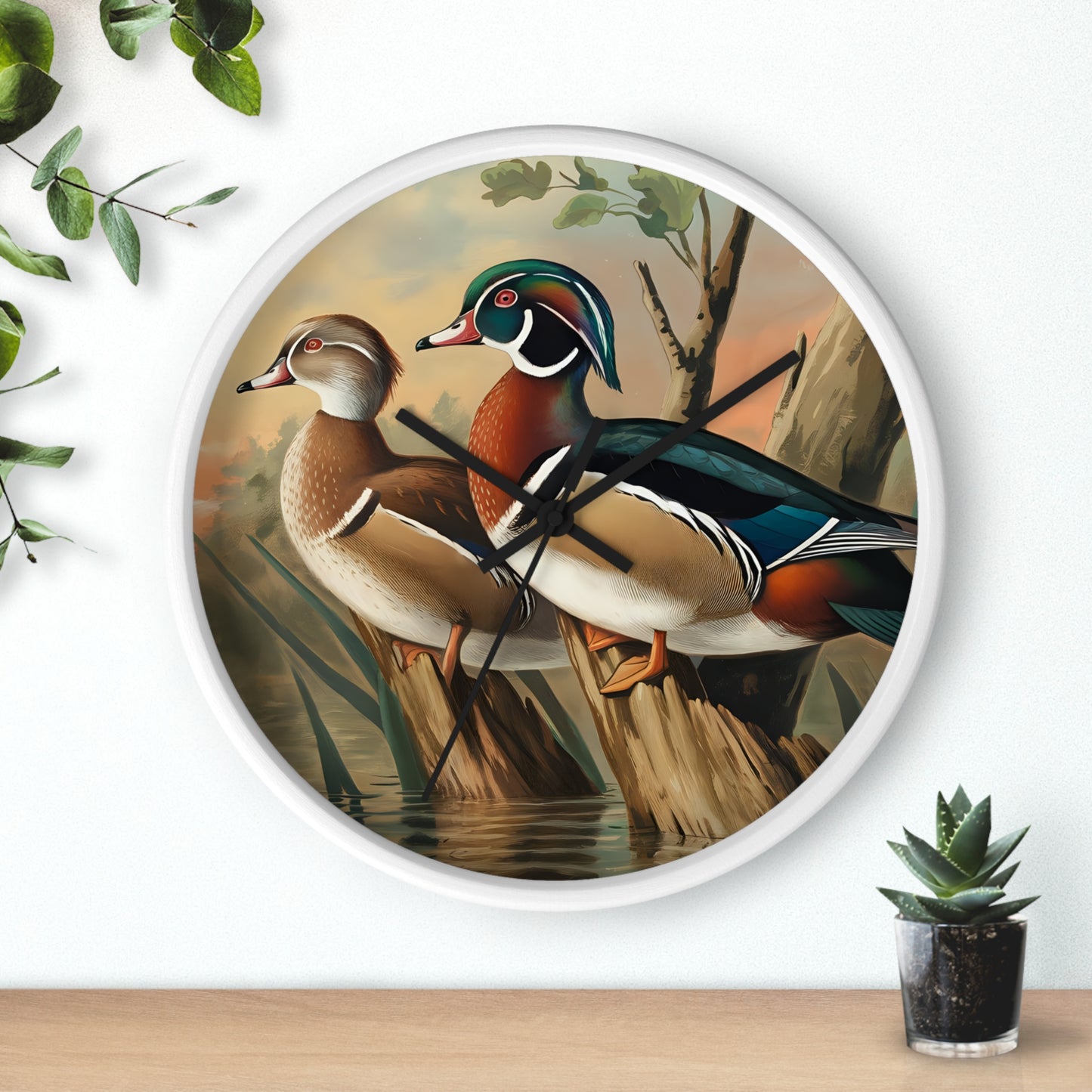 This collection of waterfowl art wall clocks brings the beauty of wetlands into your space, each clock featuring a meticulously crafted scene of waterfowl in natural settings.