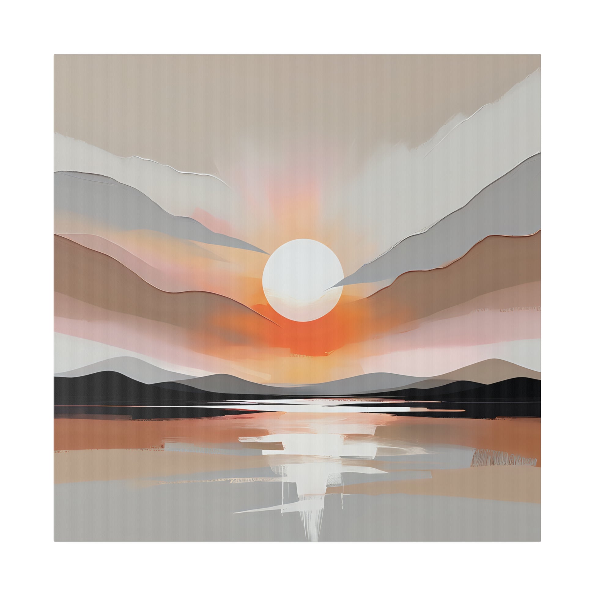 "Sunset Serenity" is an abstract print that captures the enchanting beauty of a sunset over rolling hills and mountains. This piece evokes a sense of calm and wonder, blending vivid colors and fluid forms to create a mesmerizing landscape.