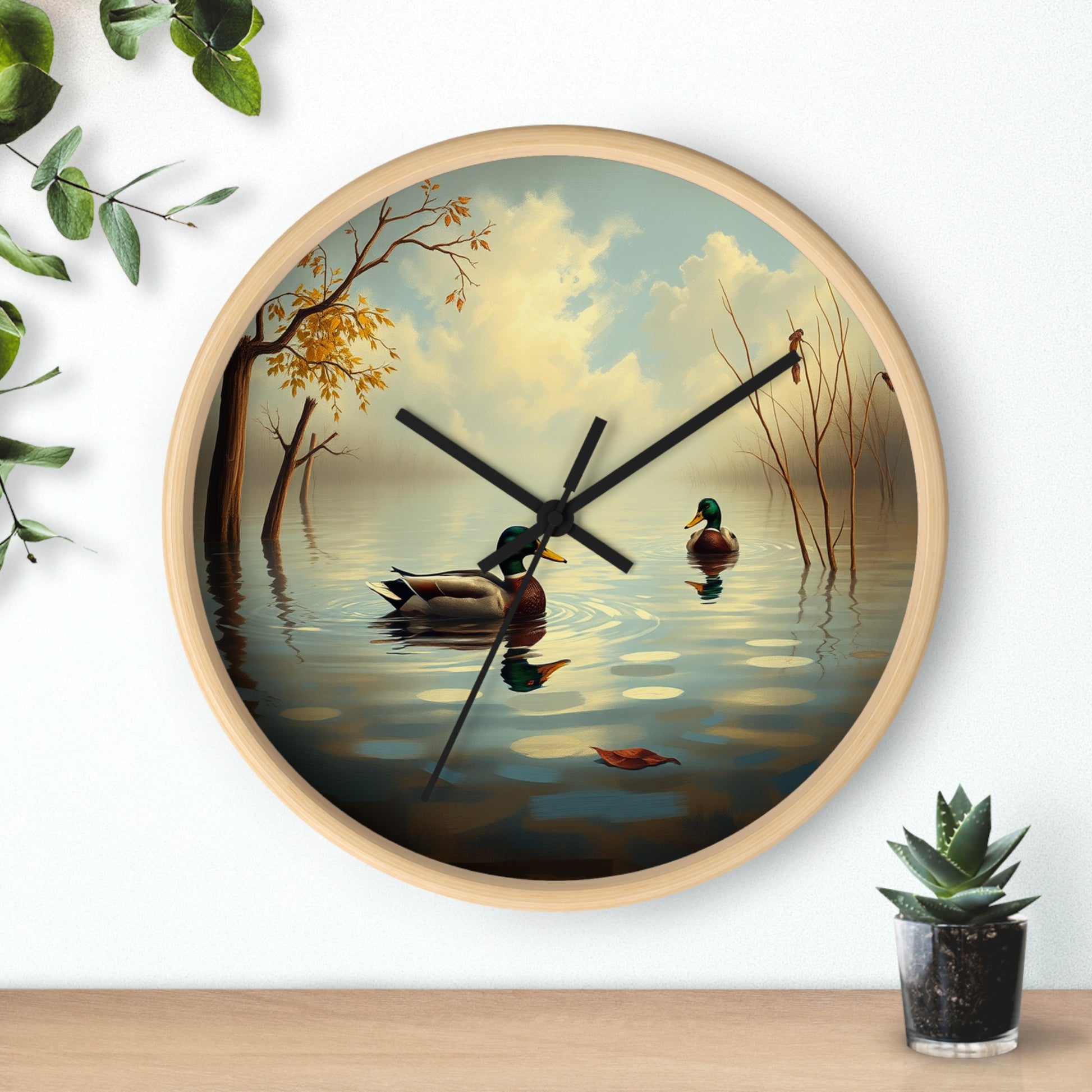 Mallards in Flooded Waters Duck Wall Clock