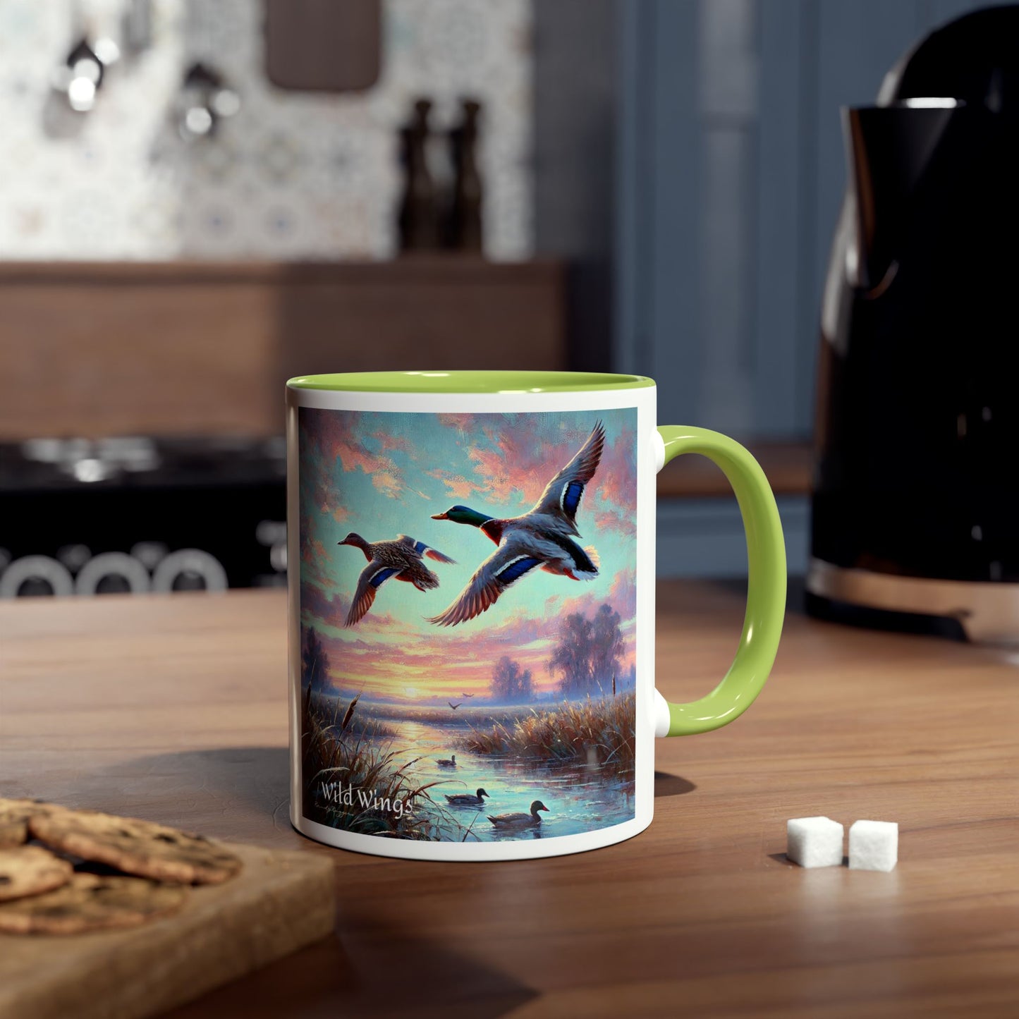 Morning Flight Through the Marsh - Duck Print Two-Tone Coffee Mug, 11oz