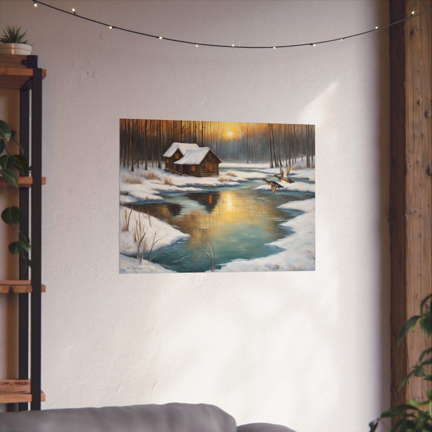 Roosting Wood Duck Snow-Covered Landscape Print