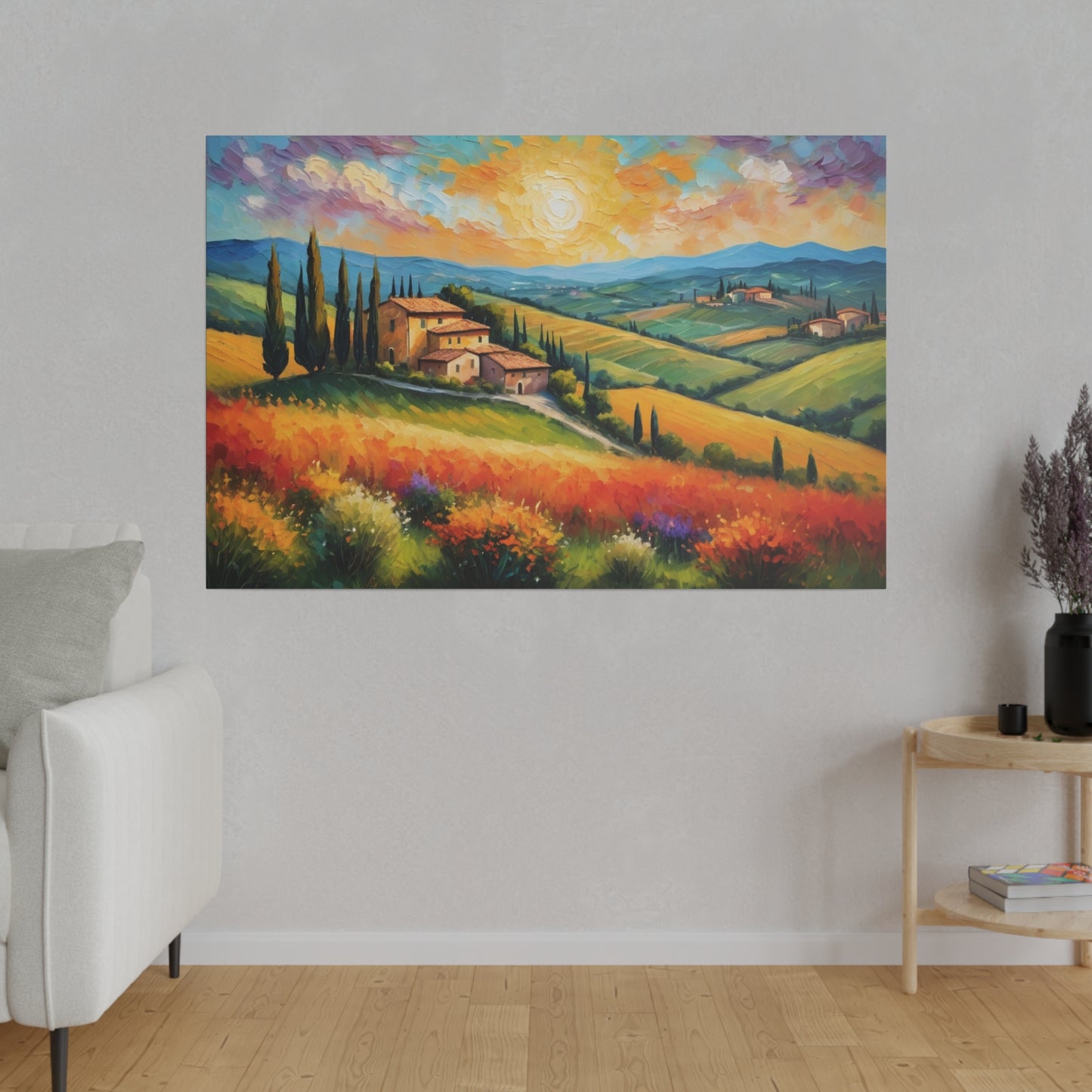 Experience the beauty and romance of Italy's Tuscany region with our stunning Van Gogh Style wine country print. Transport yourself to rolling hills, vineyards, and picturesque villages with this vibrant and captivating piece. Perfect for adding a touch of sophistication and wanderlust to any space.