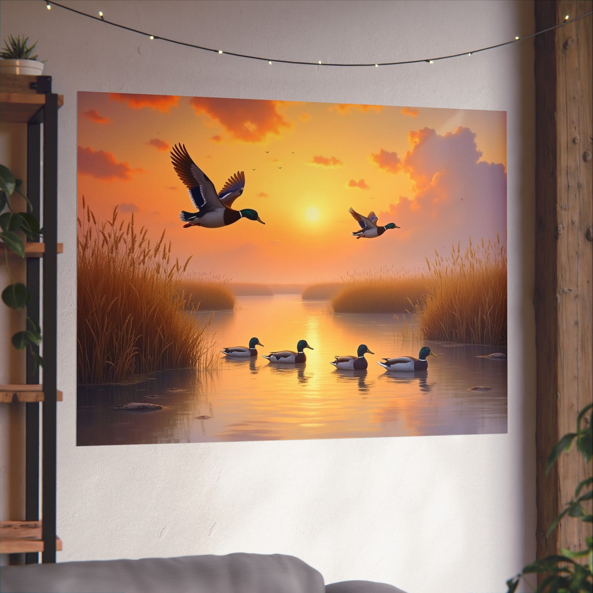 Golden Morning Flight Mallard Duck Print