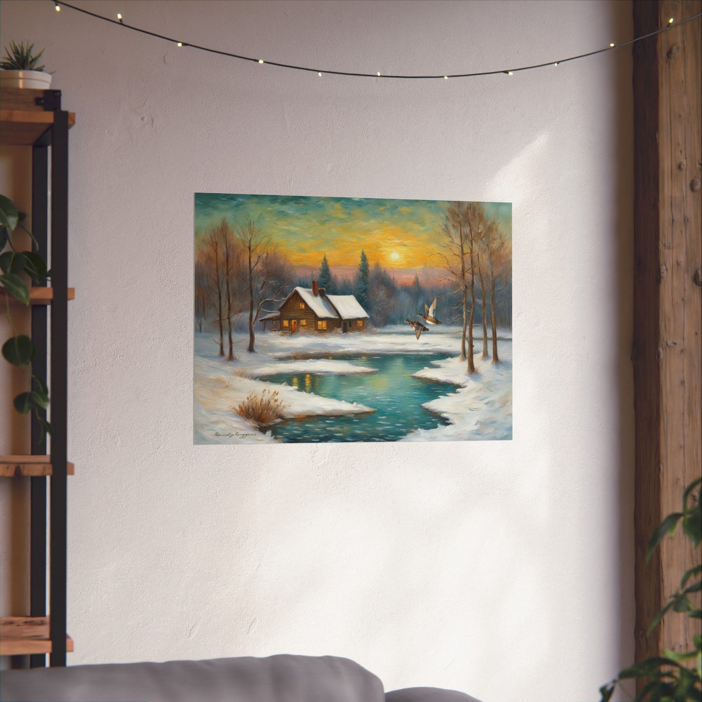 Roosting Wood Ducks Snow-Covered Landscape Print