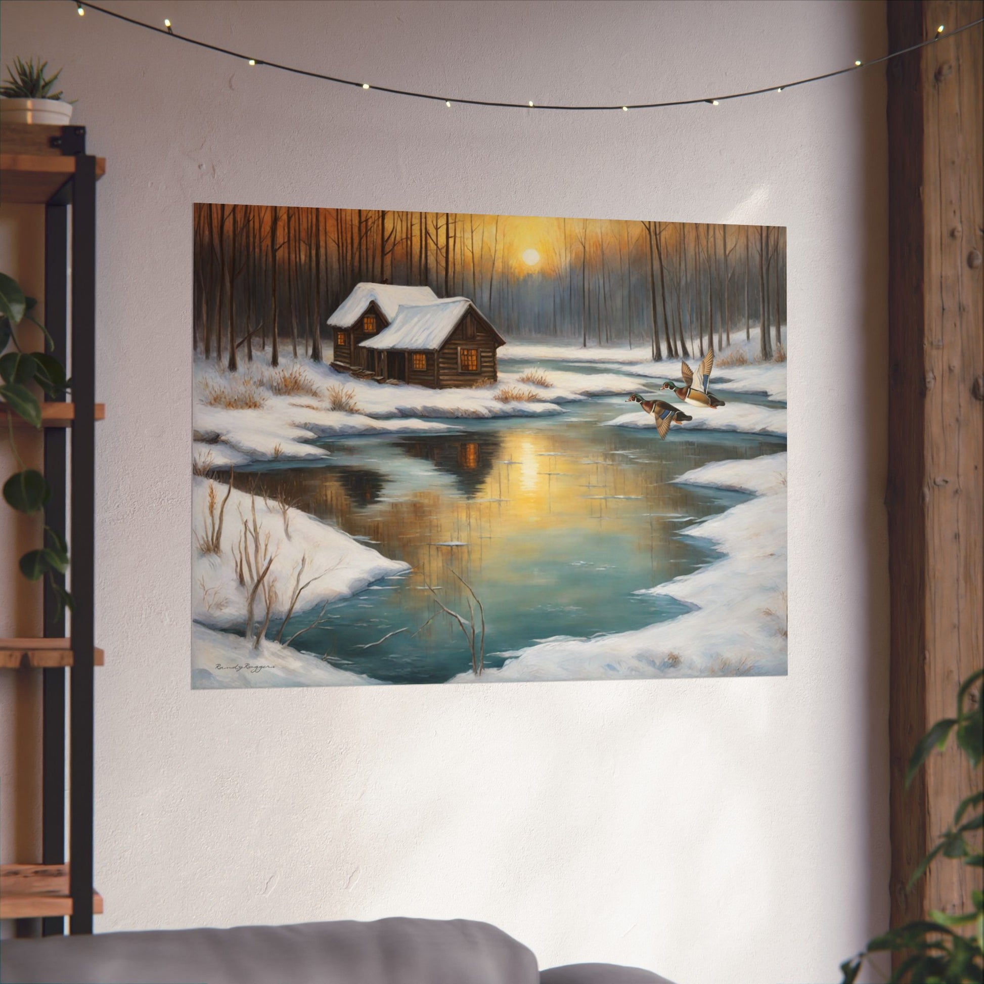 Roosting Wood Duck Snow-Covered Landscape Print