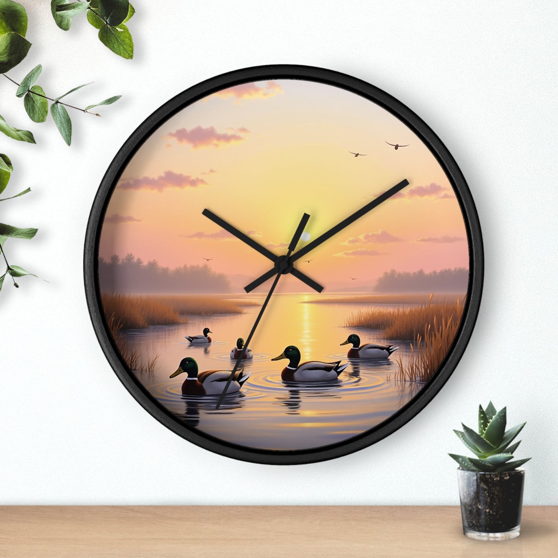 This collection of waterfowl art wall clocks brings the beauty of wetlands into your space, each clock featuring a meticulously crafted scene of waterfowl in natural settings.