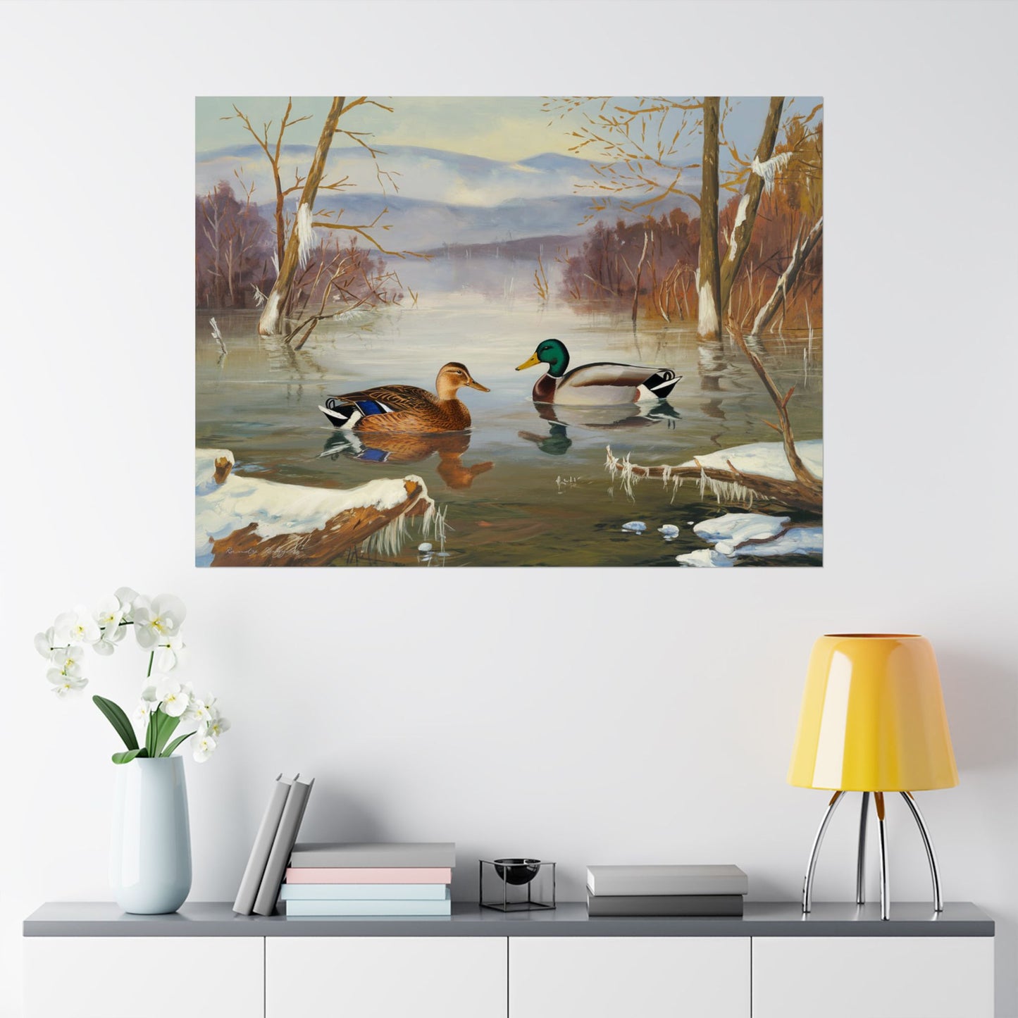 Mallard Ducks Winter Wildlife Print