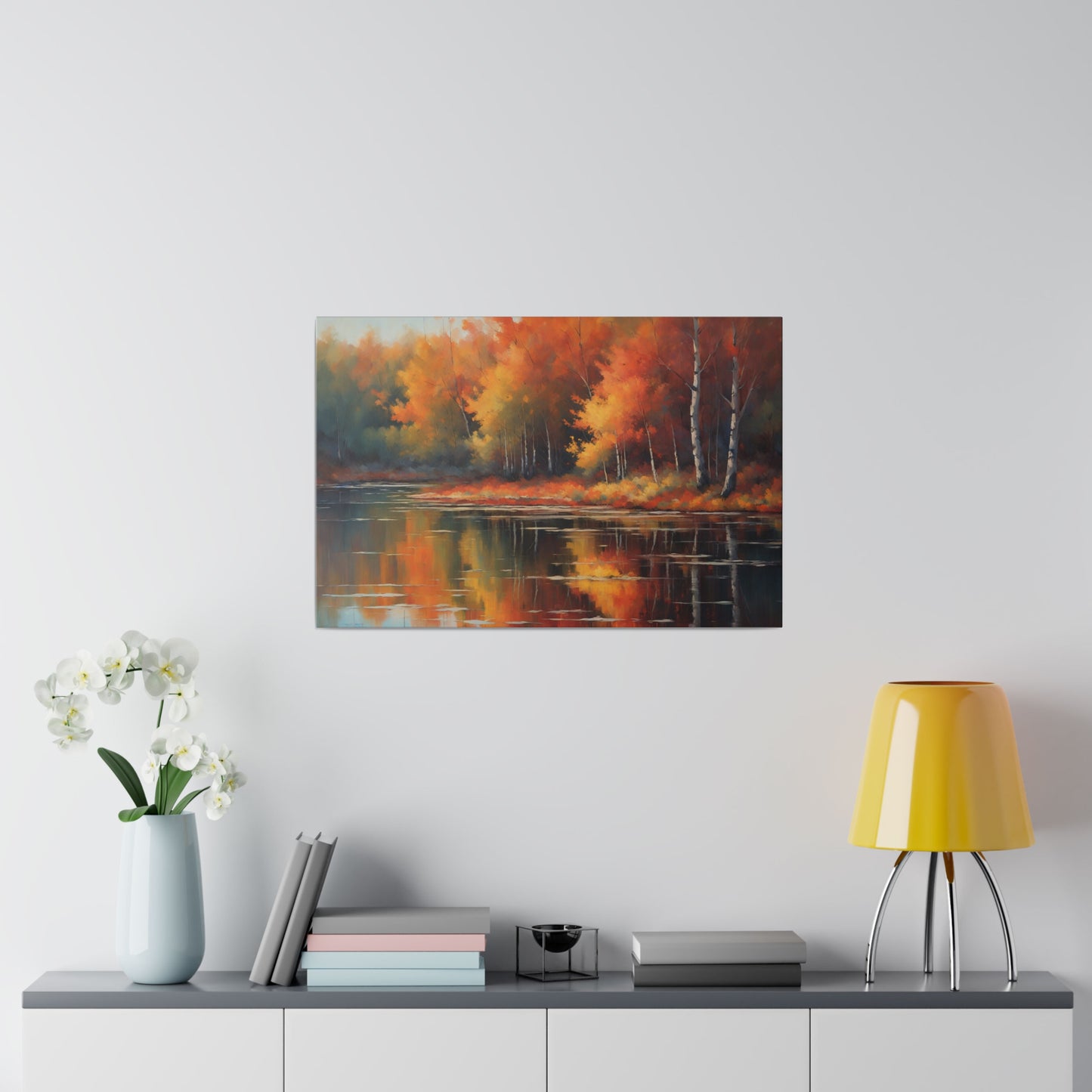 Tranquil water mirrors tree line Canvas Print