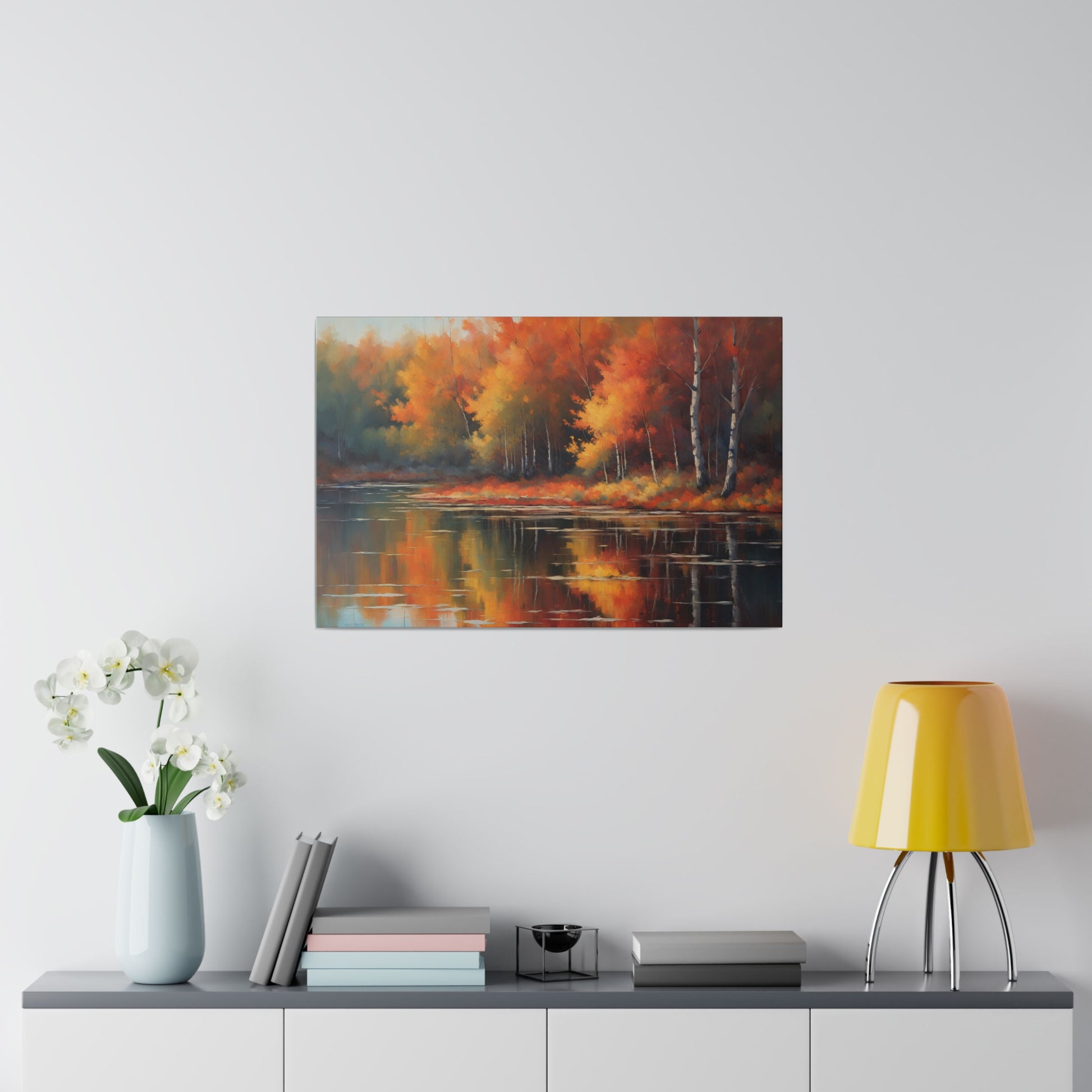 Tranquil water mirrors tree line Canvas Print