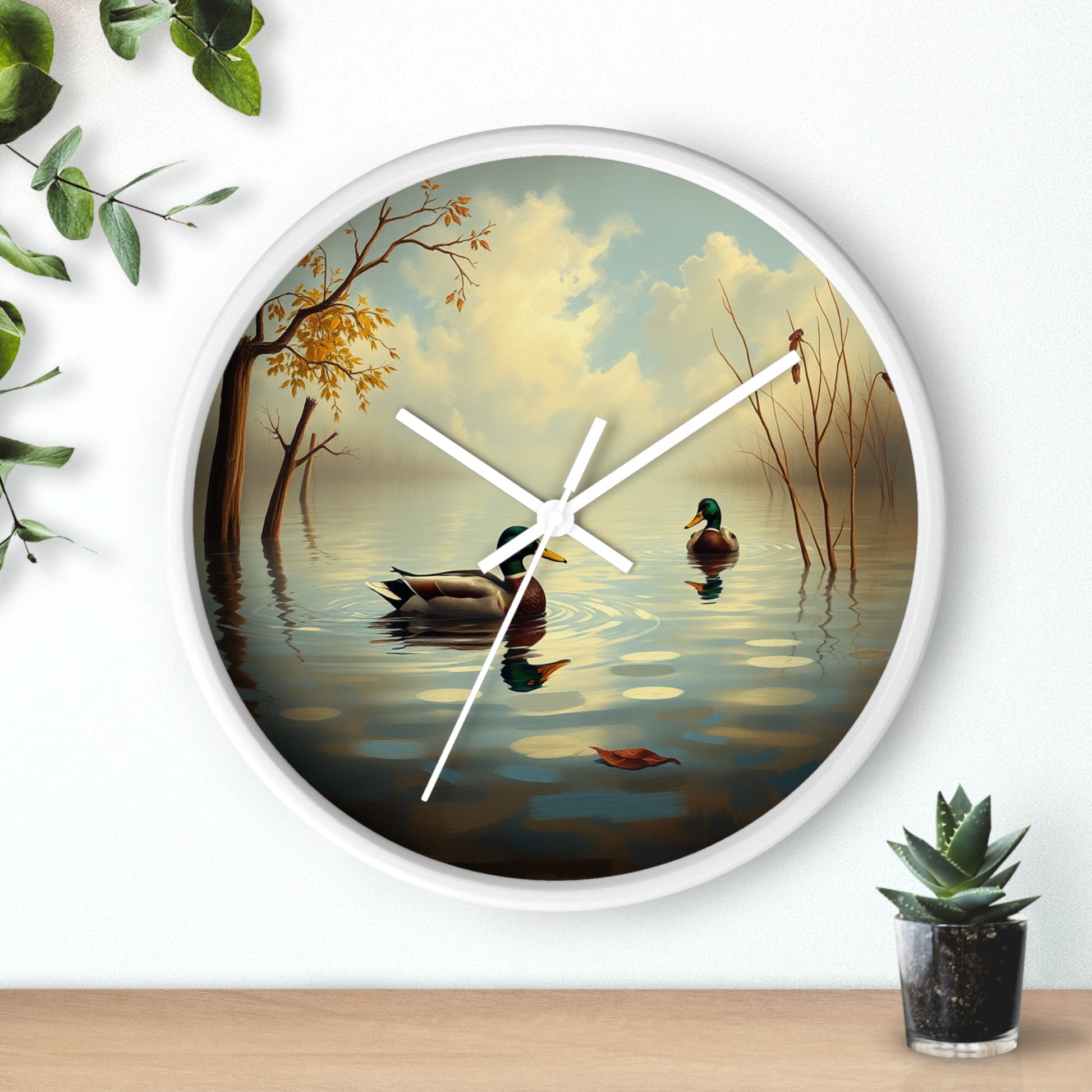 Mallards in Flooded Waters Duck Wall Clock