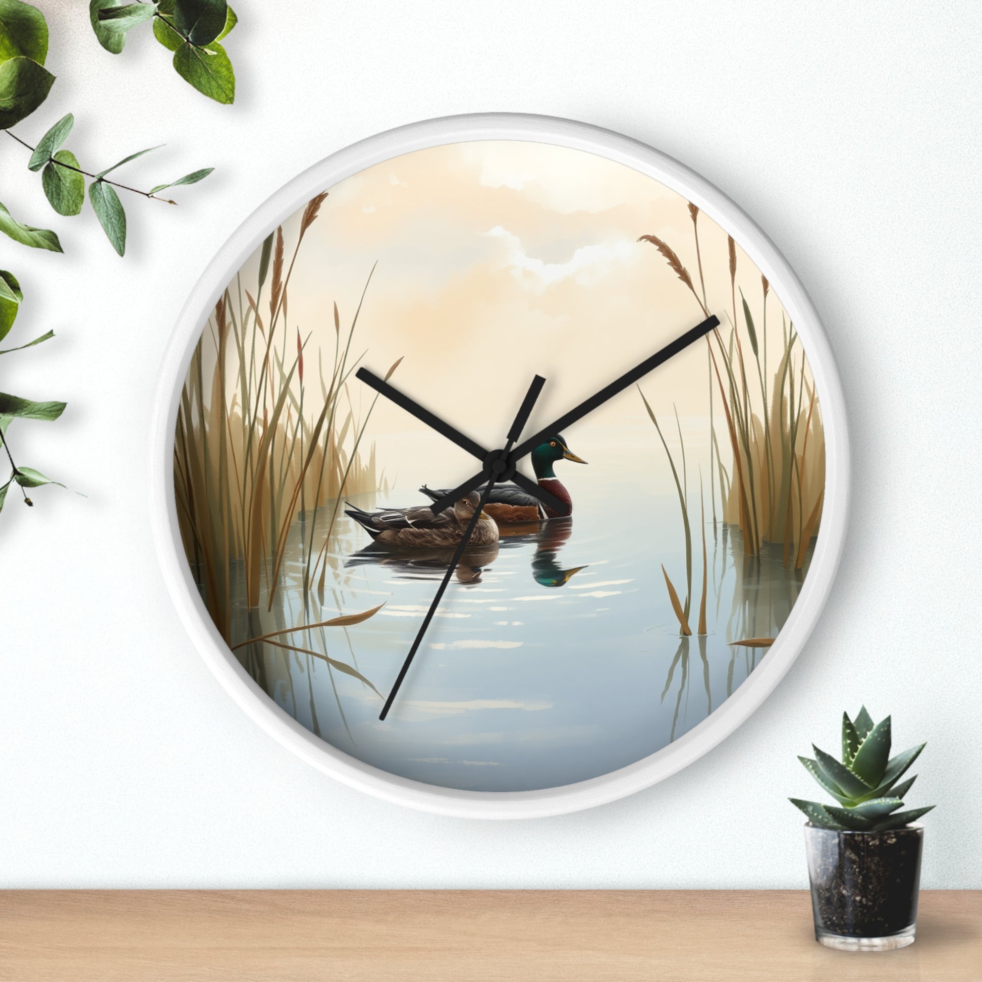 This collection of waterfowl art wall clocks brings the beauty of wetlands into your space, each clock featuring a meticulously crafted scene of waterfowl in natural settings.