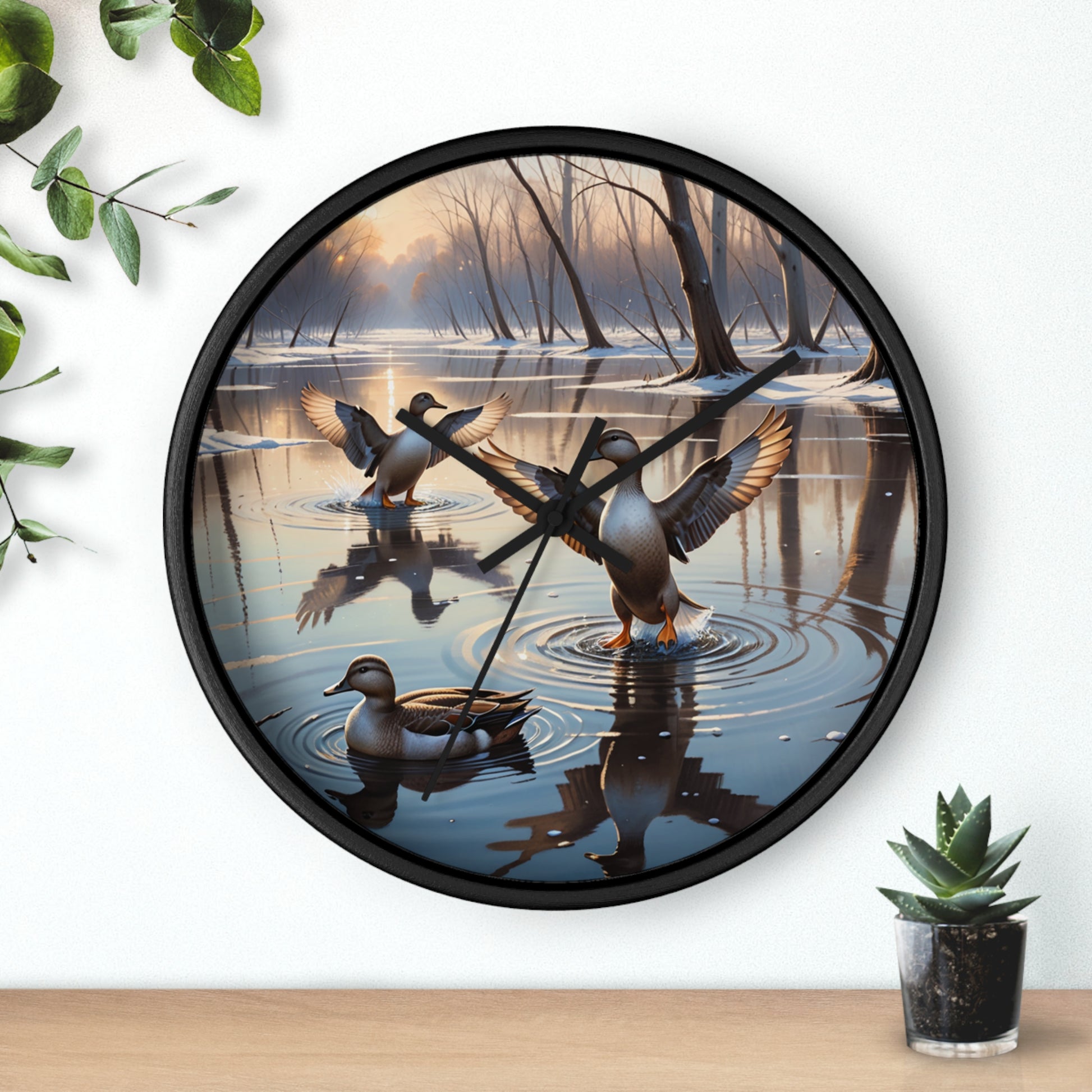 This collection of waterfowl art wall clocks brings the beauty of wetlands into your space, each clock featuring a meticulously crafted scene of waterfowl in natural settings.