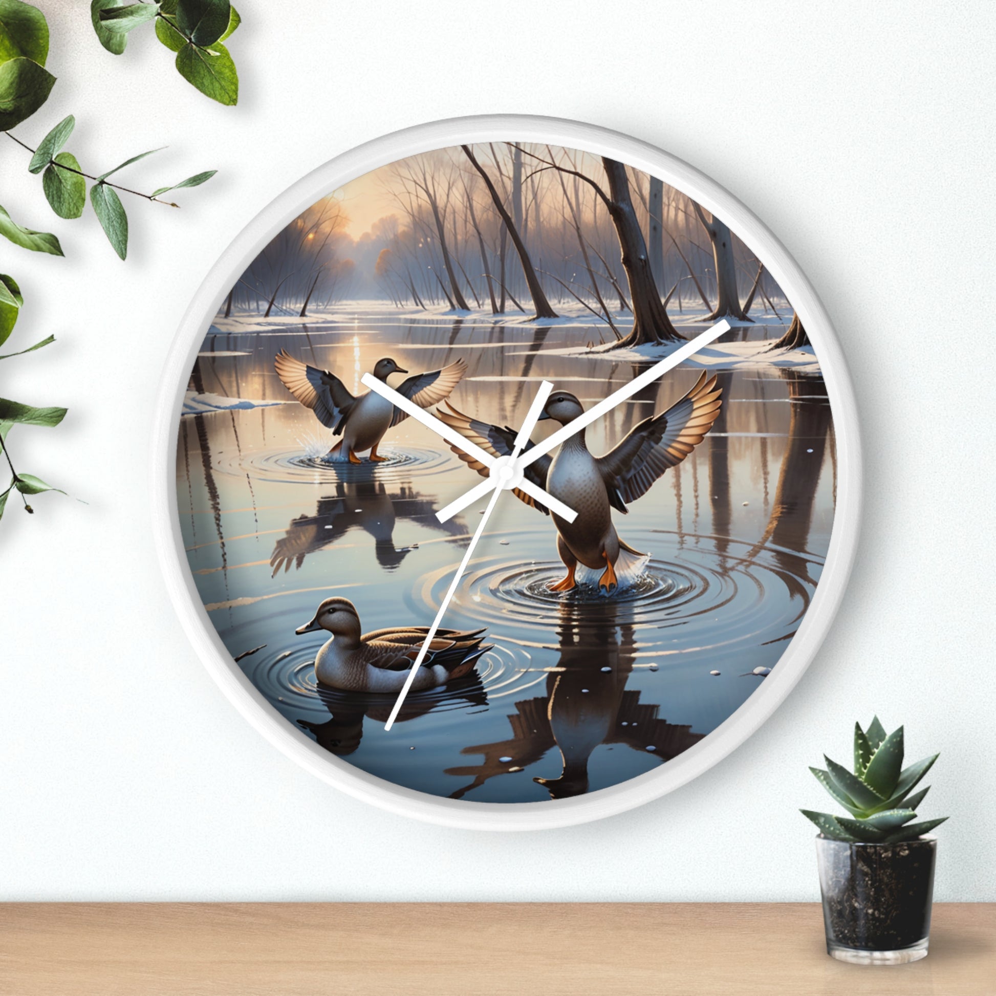 This collection of waterfowl art wall clocks brings the beauty of wetlands into your space, each clock featuring a meticulously crafted scene of waterfowl in natural settings.