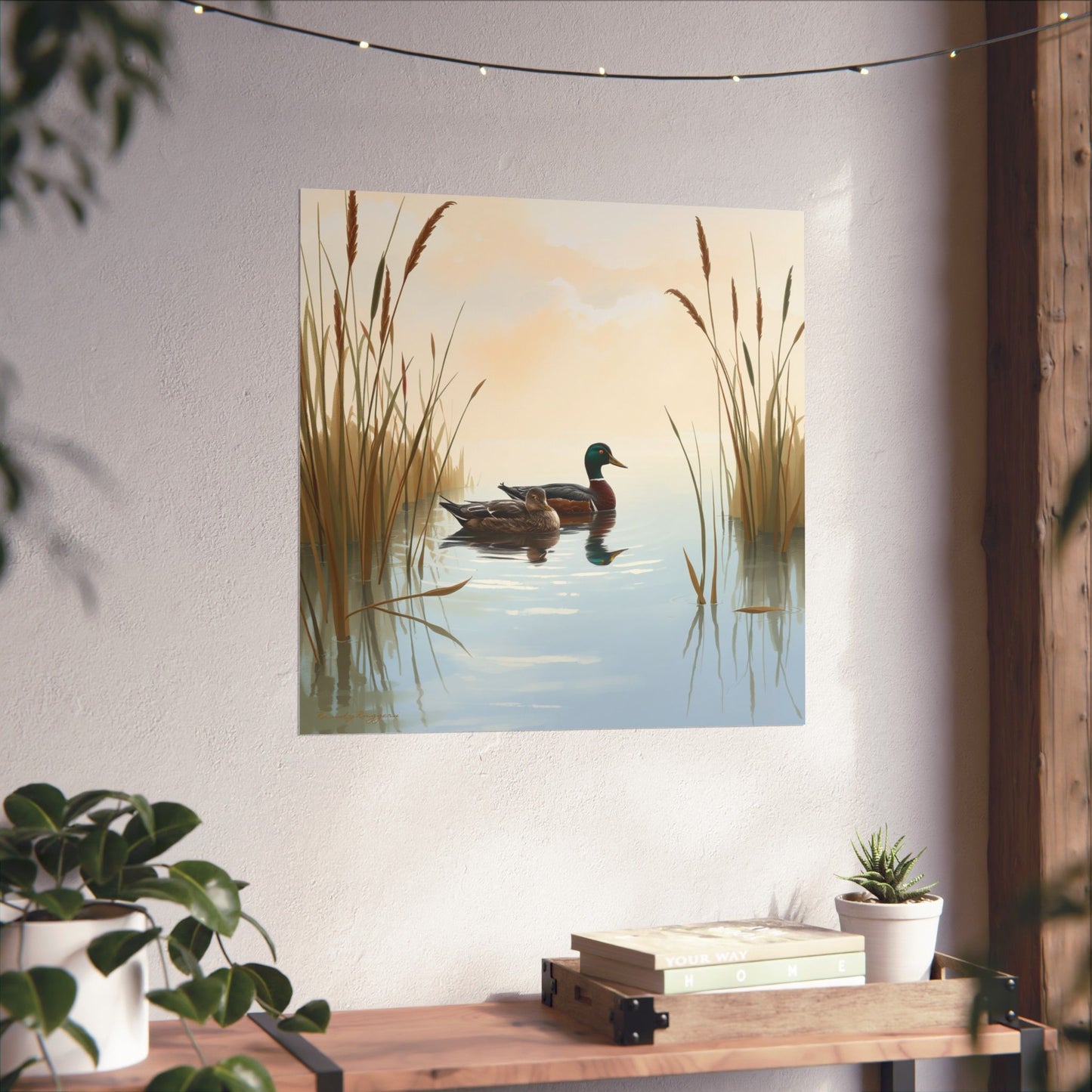 Hen and Drake Mallards in a Small Pond Print