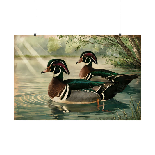 Vintage Wood Ducks Painting