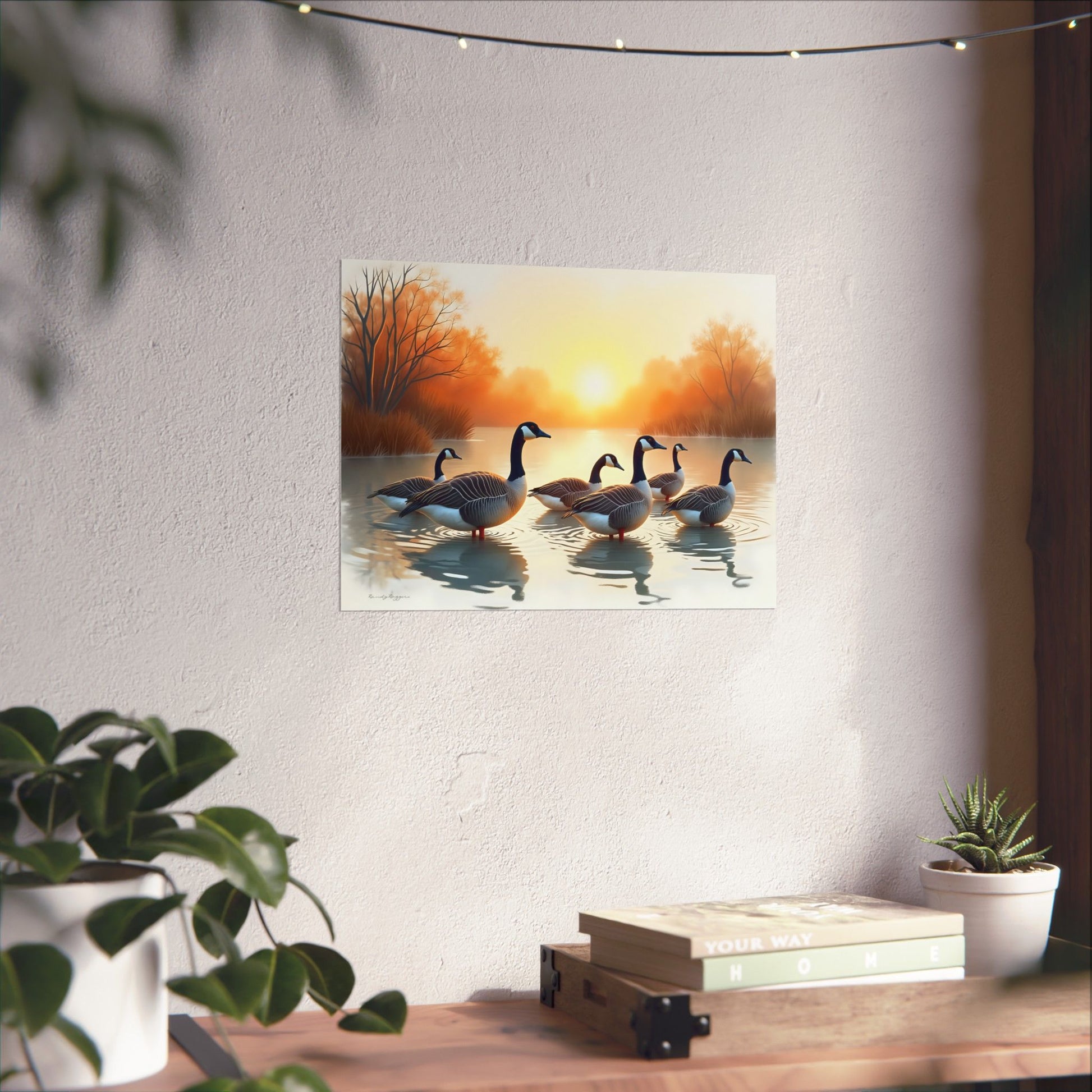 Golden Hour Gathering, Canadian Geese Print