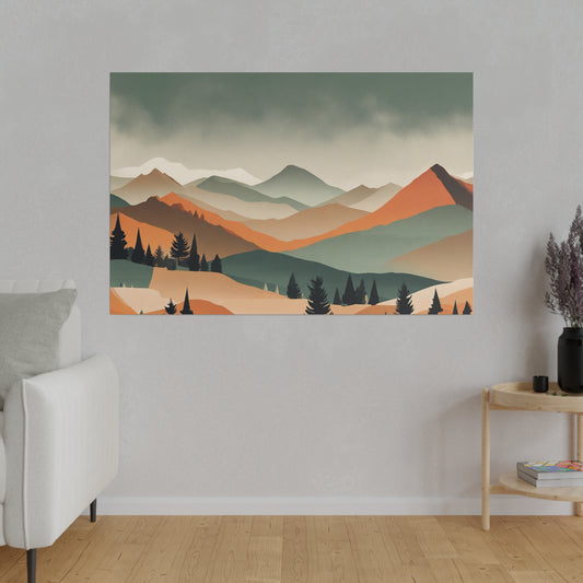 "Whispers of the Earth" is an abstract landscape print that artfully captures the essence of the rolling hills and mountains, using a palette of muted neutral colors. The harmonious blend of these tones across both land and sky creates a unified and tranquil composition, inviting viewers to immerse themselves in the serene beauty of nature.