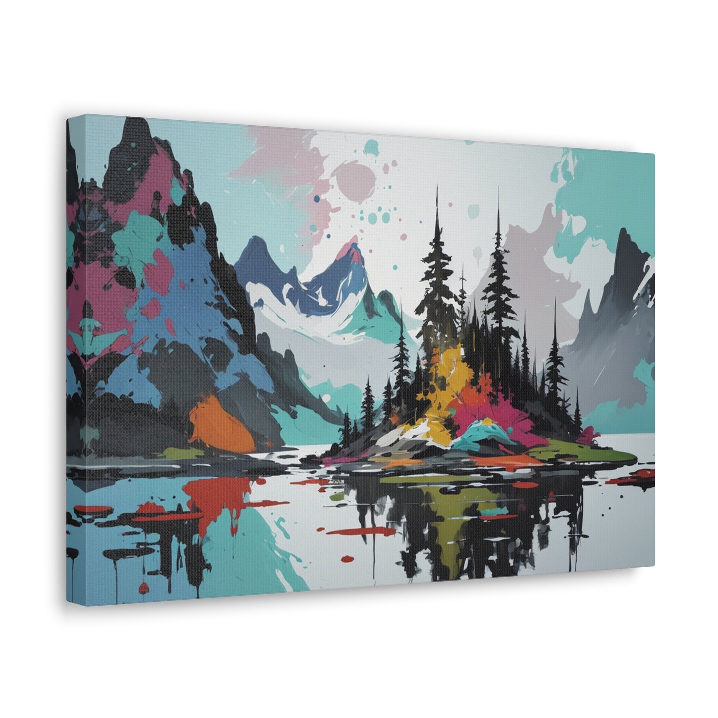 Bring a harmonious blend of art and nature into your home with "Mystic Beauty of Spirit Island." The artist’s abstract approach transforms the familiar landscape into a vibrant and imaginative scene, where colors and forms dance together in perfect harmony. The serene waters, mountains and majestic trees of Spirit Island are reimagined in a way that sparks curiosity and wonder. This print is a versatile addition to any decor, enhancing both modern and traditional interiors with its unique and captivating de