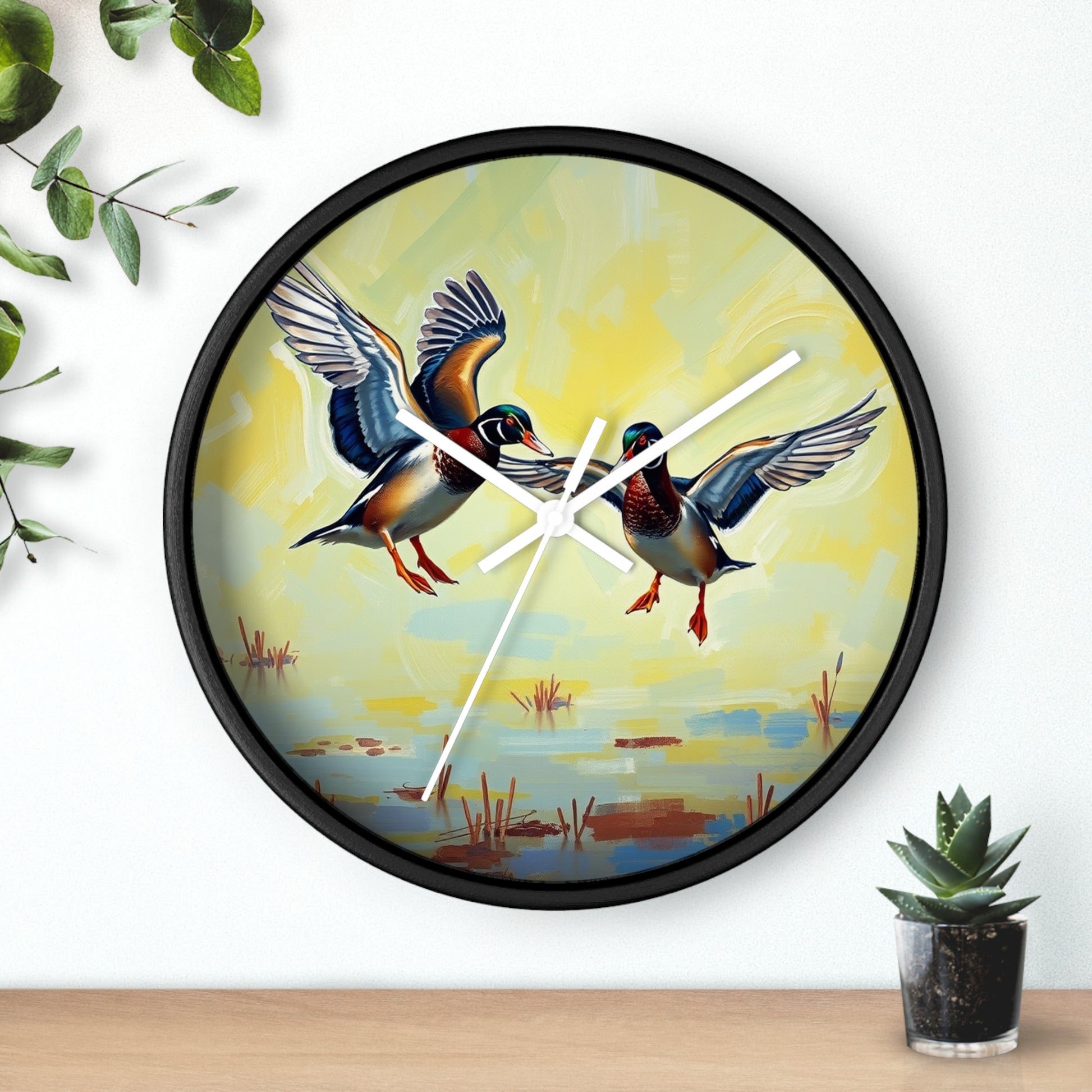 This collection of waterfowl art wall clocks brings the beauty of wetlands into your space, each clock featuring a meticulously crafted scene of waterfowl in natural settings.