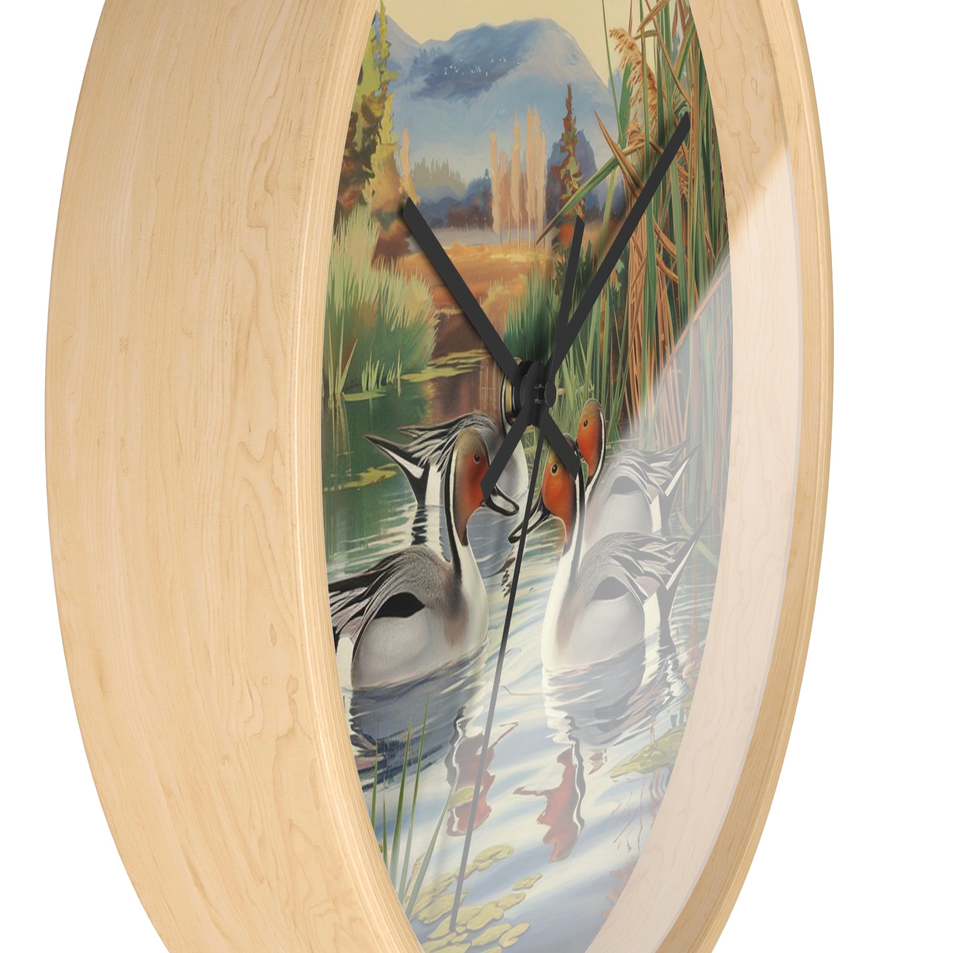 This collection of waterfowl art wall clocks brings the beauty of wetlands into your space, each clock featuring a meticulously crafted scene of waterfowl in natural settings.