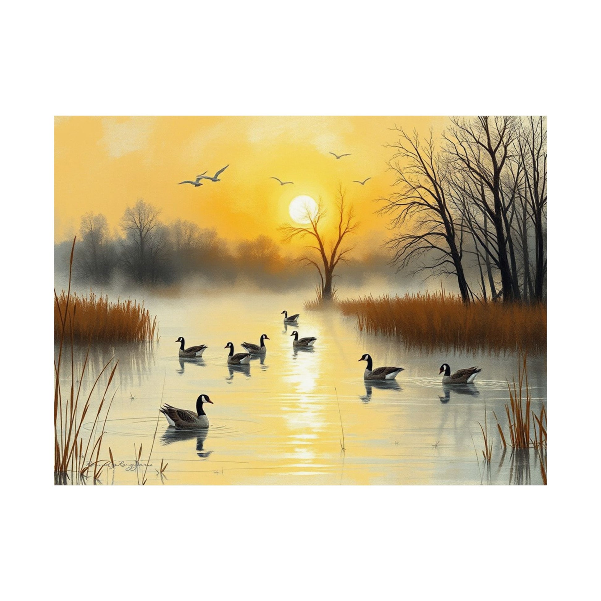 Foggy Morning Glide Canadian Geese Print