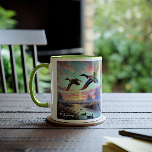 Morning Flight Through the Marsh - Duck Print Two-Tone Coffee Mug, 11oz